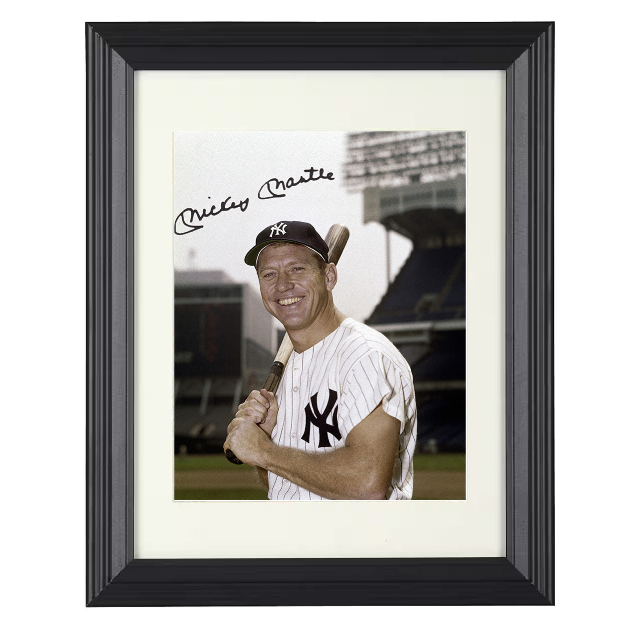 Mickey Mantle - New York Legend Stadium Portrait 8x10 black beveled framed baseball wall art