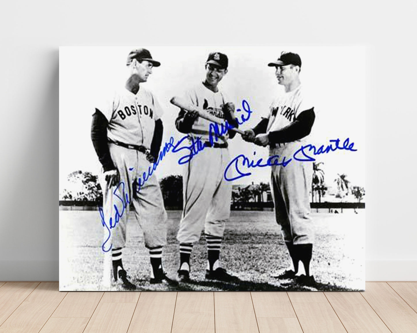 Mickey Mantle and Ted Williams and Stan Musial - Examining the Bat Baseball Wall Art 16x20 Unframed Print wall art print – Baseball Wall Art decor