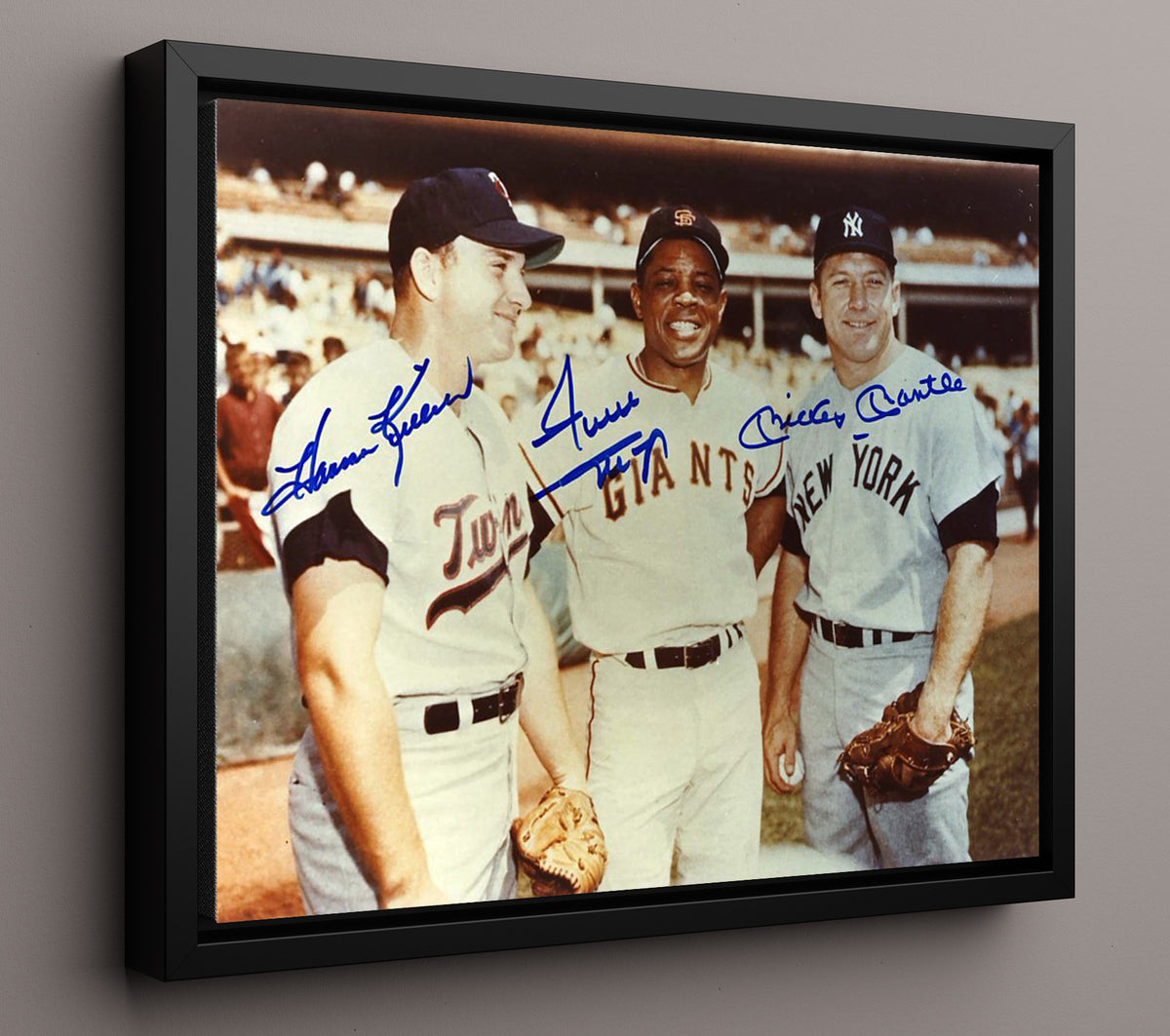 Mickey Mantle and Willie Mays and Harmon Killebrew - Legends Bat Pose 8x10 Framed Canvas baseball wall art