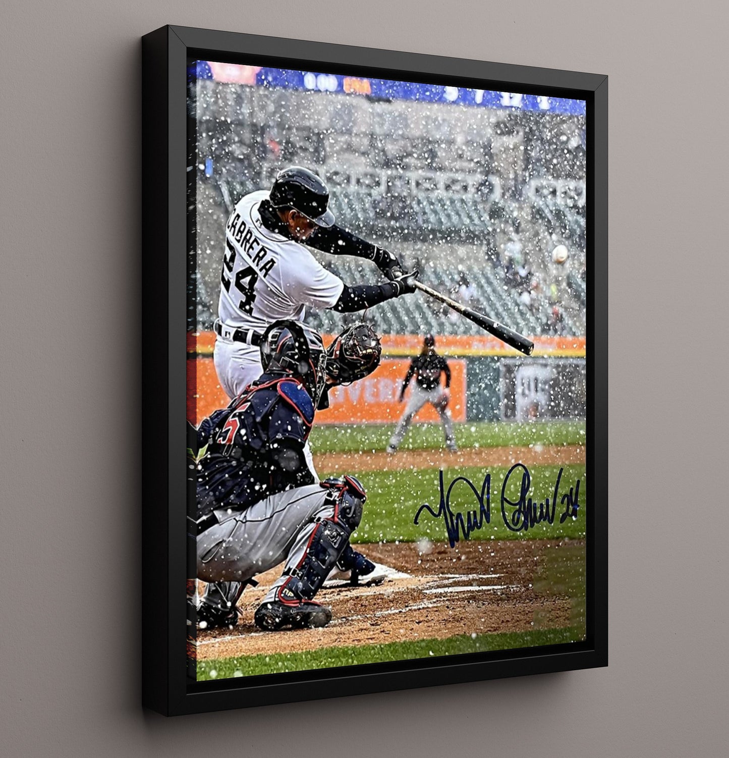 Miguel Cabrera - Detroit Baseball Blizzard Swing 8x10 Framed Canvas baseball wall art