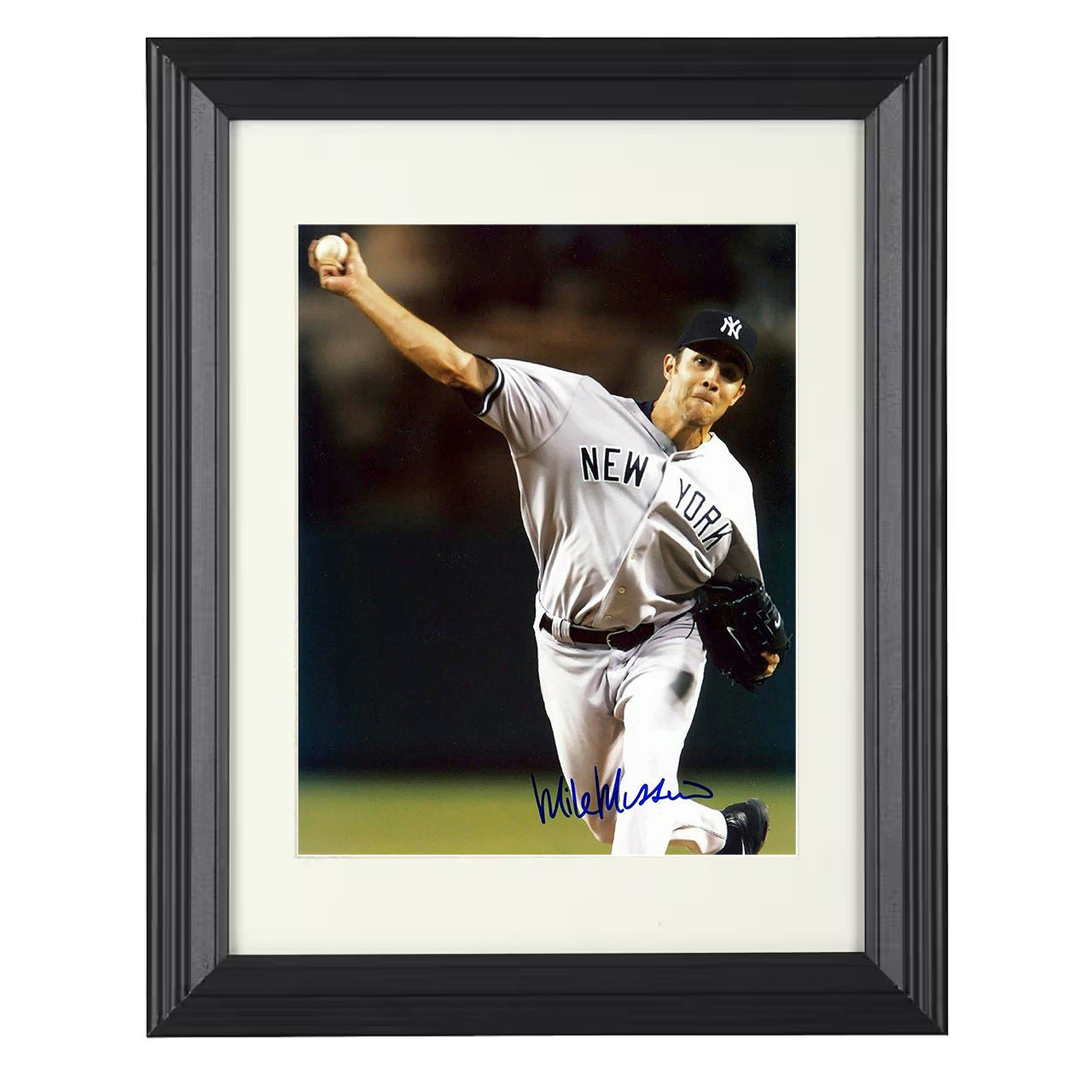 Mike Mussina - New York Baseball Mid Pitch Action 8x10 black beveled framed baseball wall art