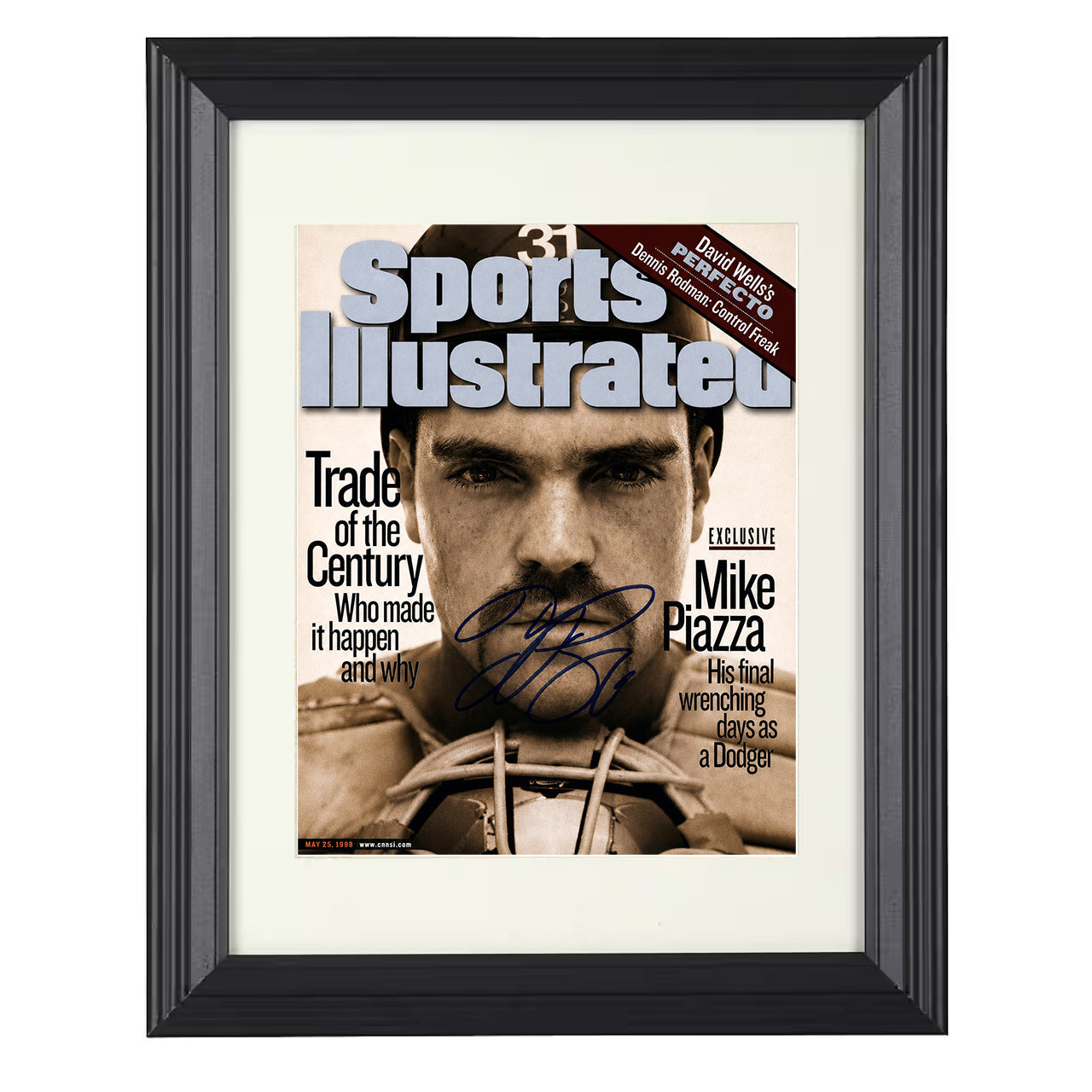 Mike Piazza - Power Catcher Spotlight SI Cover 1998 8x10 black beveled framed baseball wall art