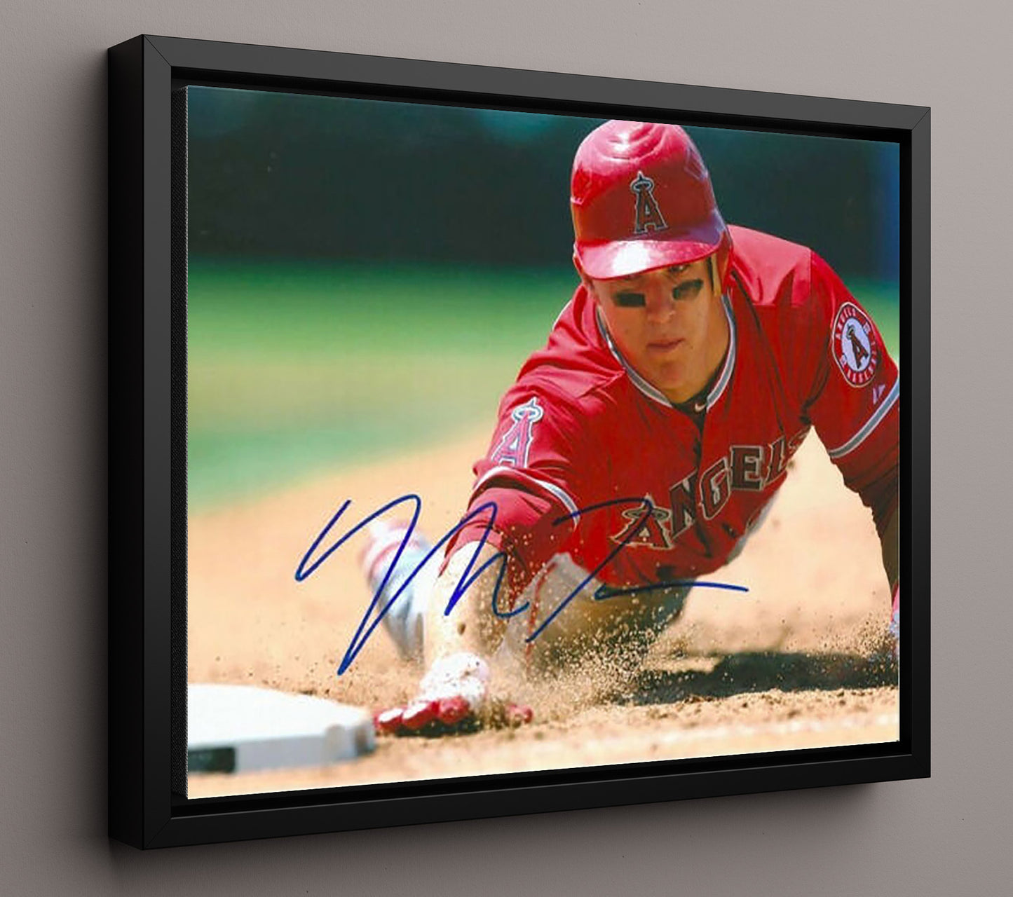 Mike Trout - Headfirst Slide at Third 8x10 Framed Canvas baseball wall art