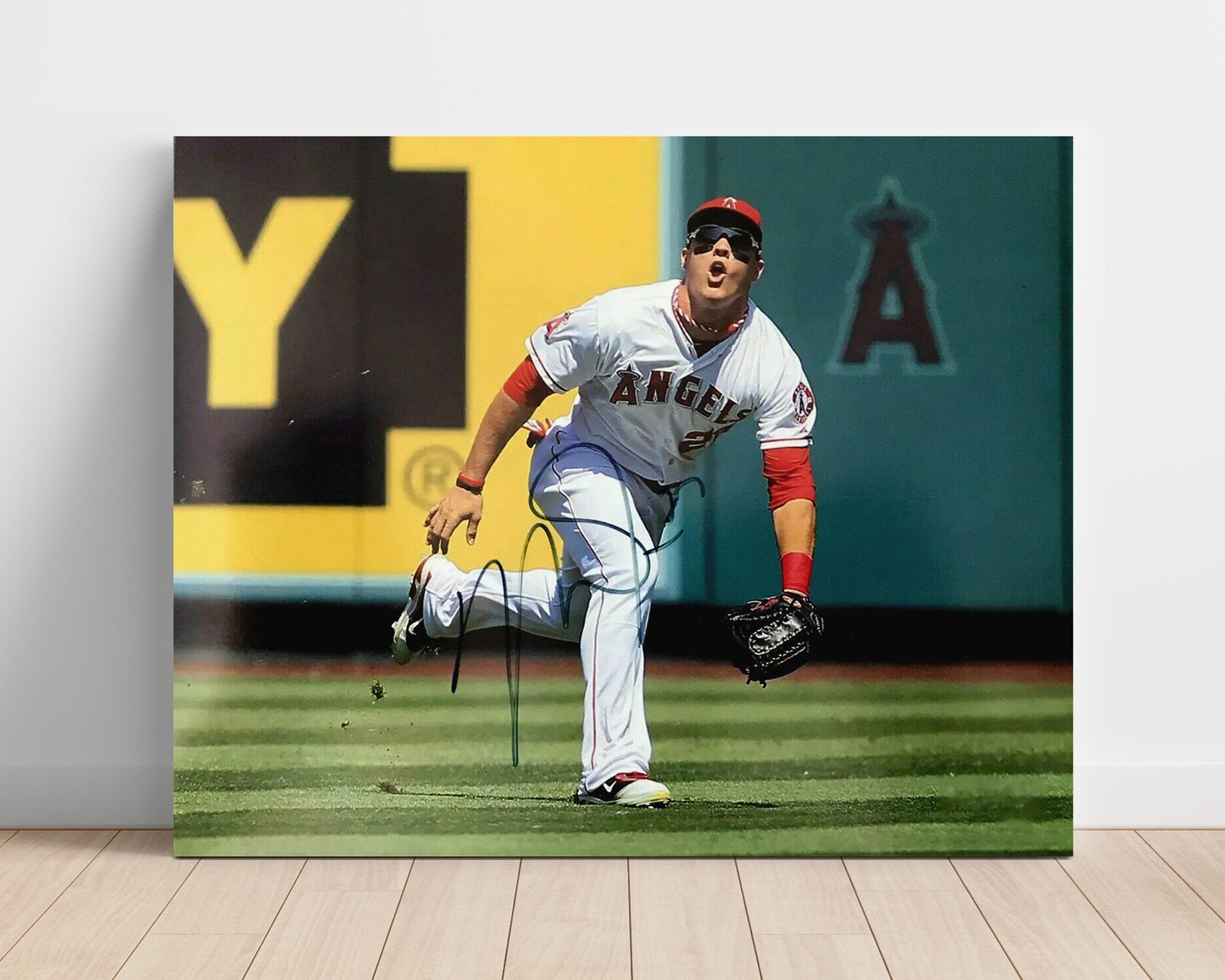 Mike Trout - Leaping Catch in the Outfield Baseball Wall Art 16x20 Unframed Print wall art print – Baseball Wall Art decor