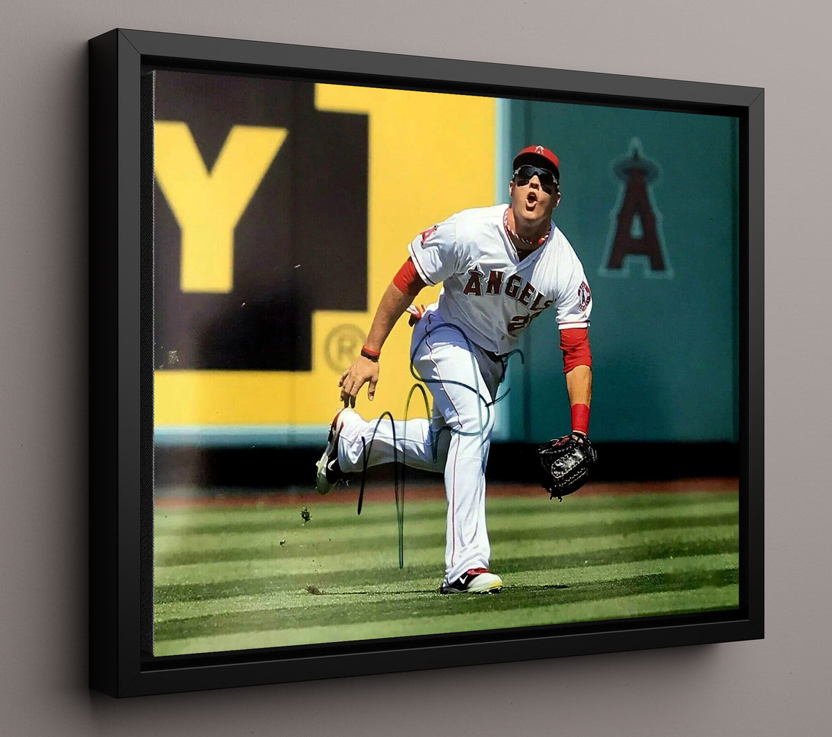 Mike Trout - Leaping Catch in the Outfield 8x10 Framed Canvas baseball wall art