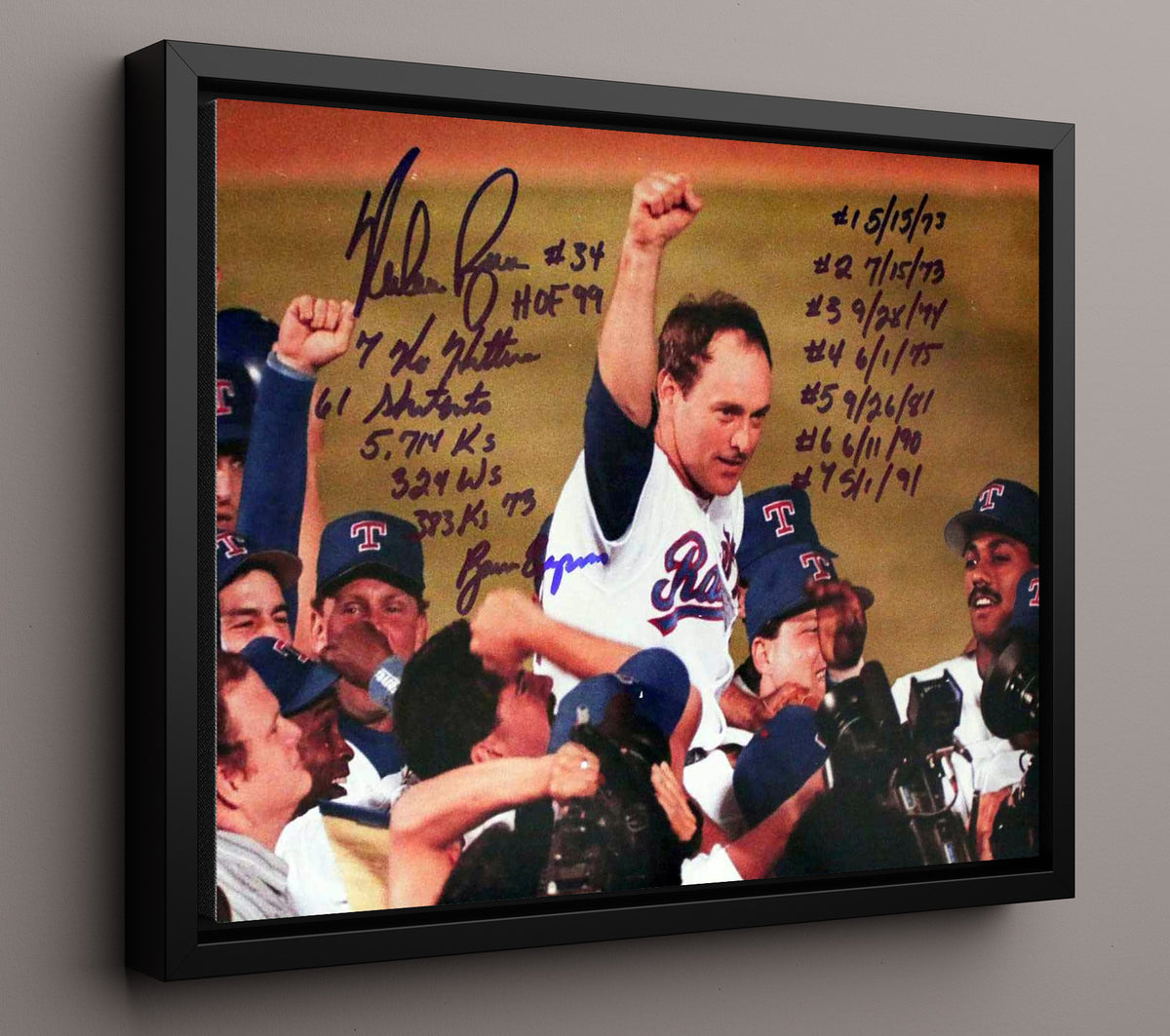 Nolan Ryan Stats Milestone - Action 8x10 Framed Canvas baseball wall art