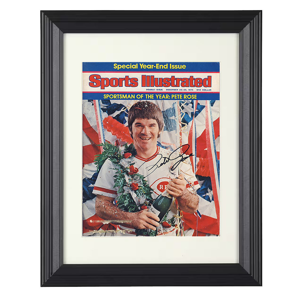 Pete Rose - 1975 SI Cover Sportsman Of The Year 8x10 black beveled framed baseball wall art