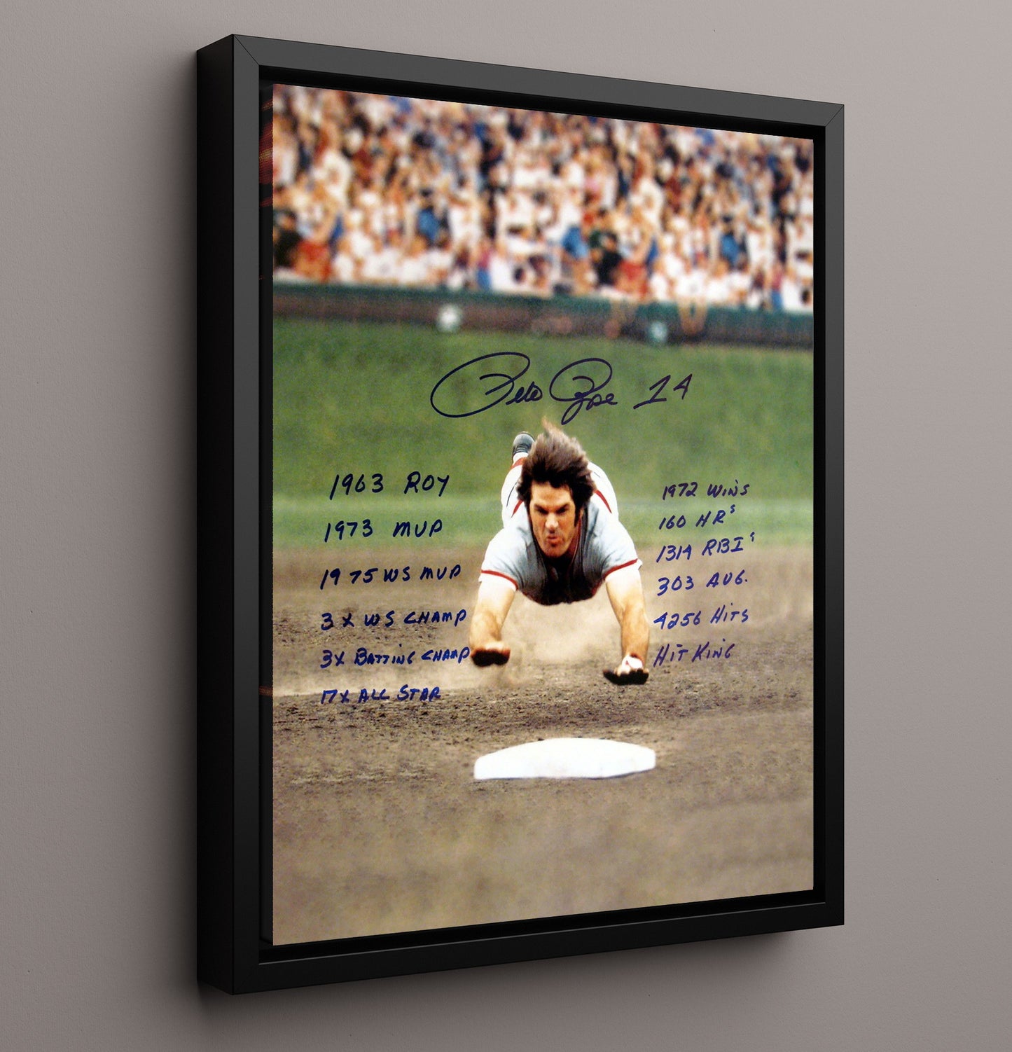 Pete Rose - Cincinnati Legend Headfirst Dive Hustle 8x10 Framed Canvas baseball wall art