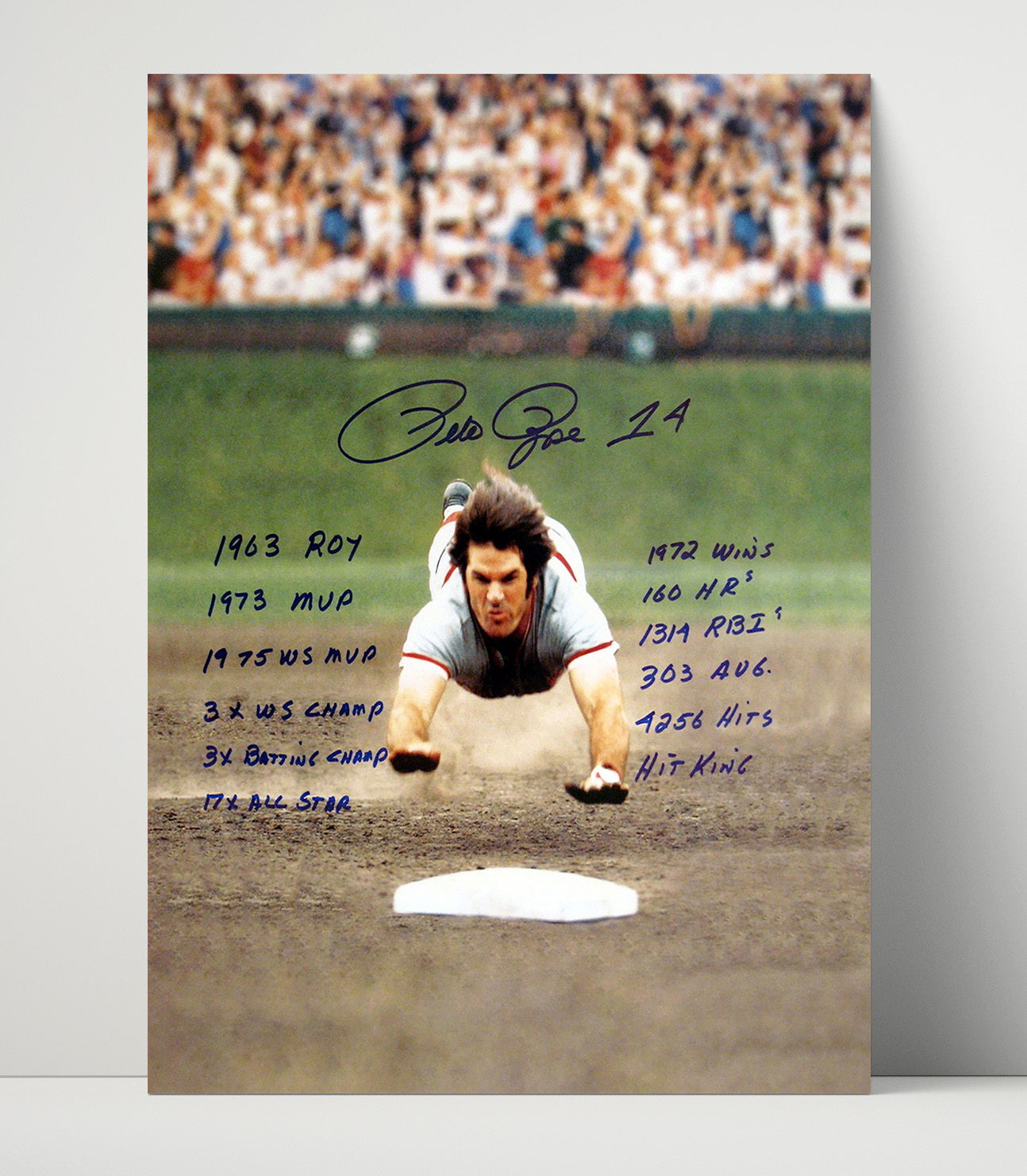 Pete Rose - Cincinnati Legend Headfirst Dive Hustle Baseball Wall Art 16x20 Unframed Print wall art print – Baseball Wall Art decor