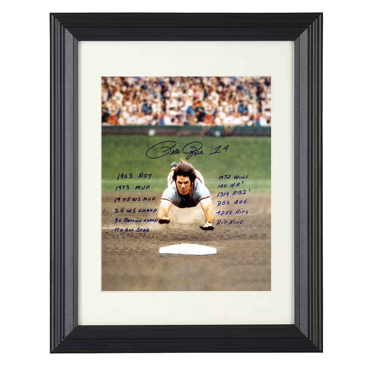 Pete Rose - Cincinnati Legend Headfirst Dive Hustle 8x10 black beveled framed baseball wall art