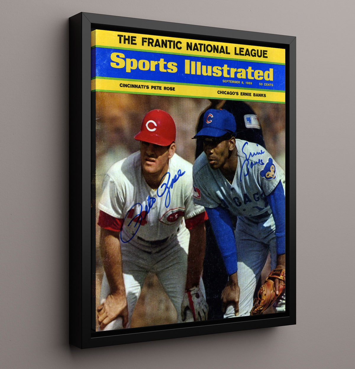 Pete Rose and Ernie Banks - 1969 SI Cover Cincinnati and Chicago Legends 8x10 Framed Canvas baseball wall art