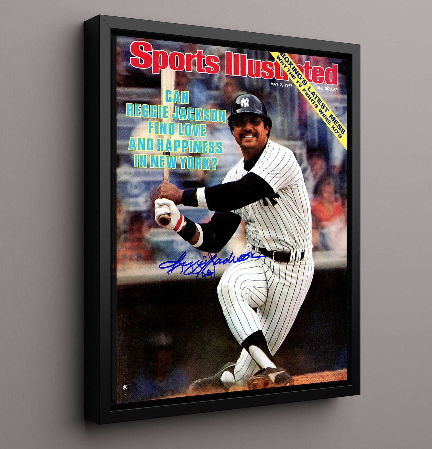 Reggie Jackson - 1977 SI Cover New York Legend Swinging 8x10 Framed Canvas baseball wall art