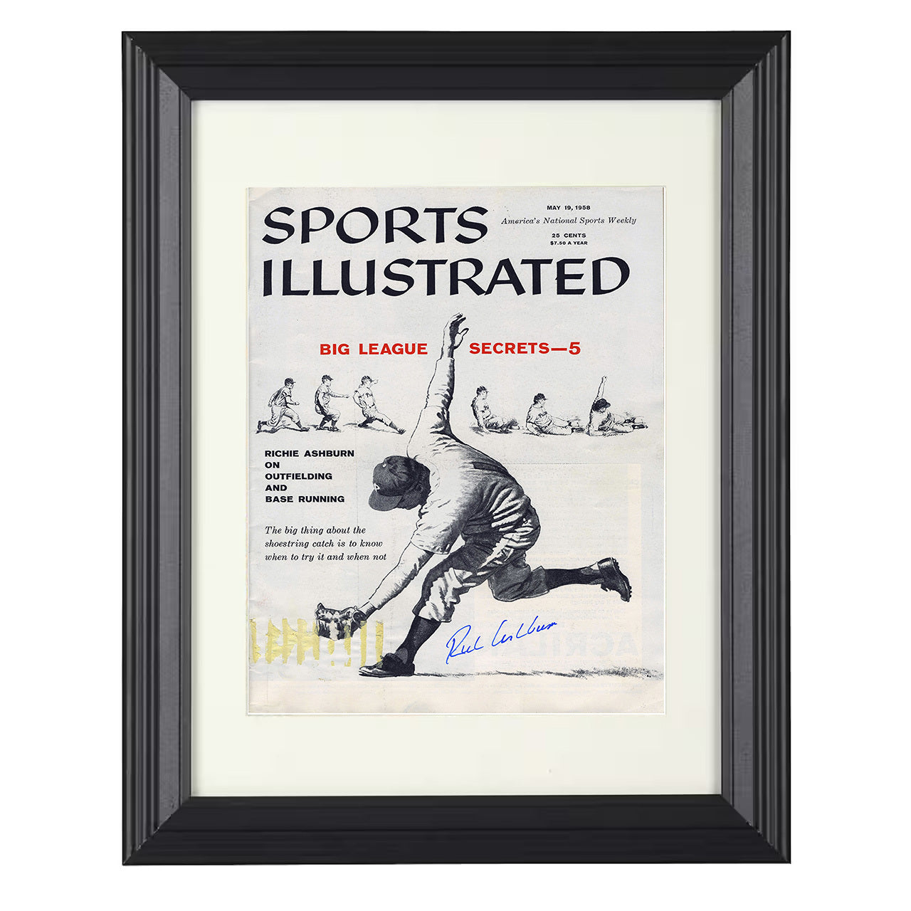 Richie Ashburn - 1958 SI Cover Philadelphia Legend Big League Secrets 8x10 black beveled framed baseball wall art