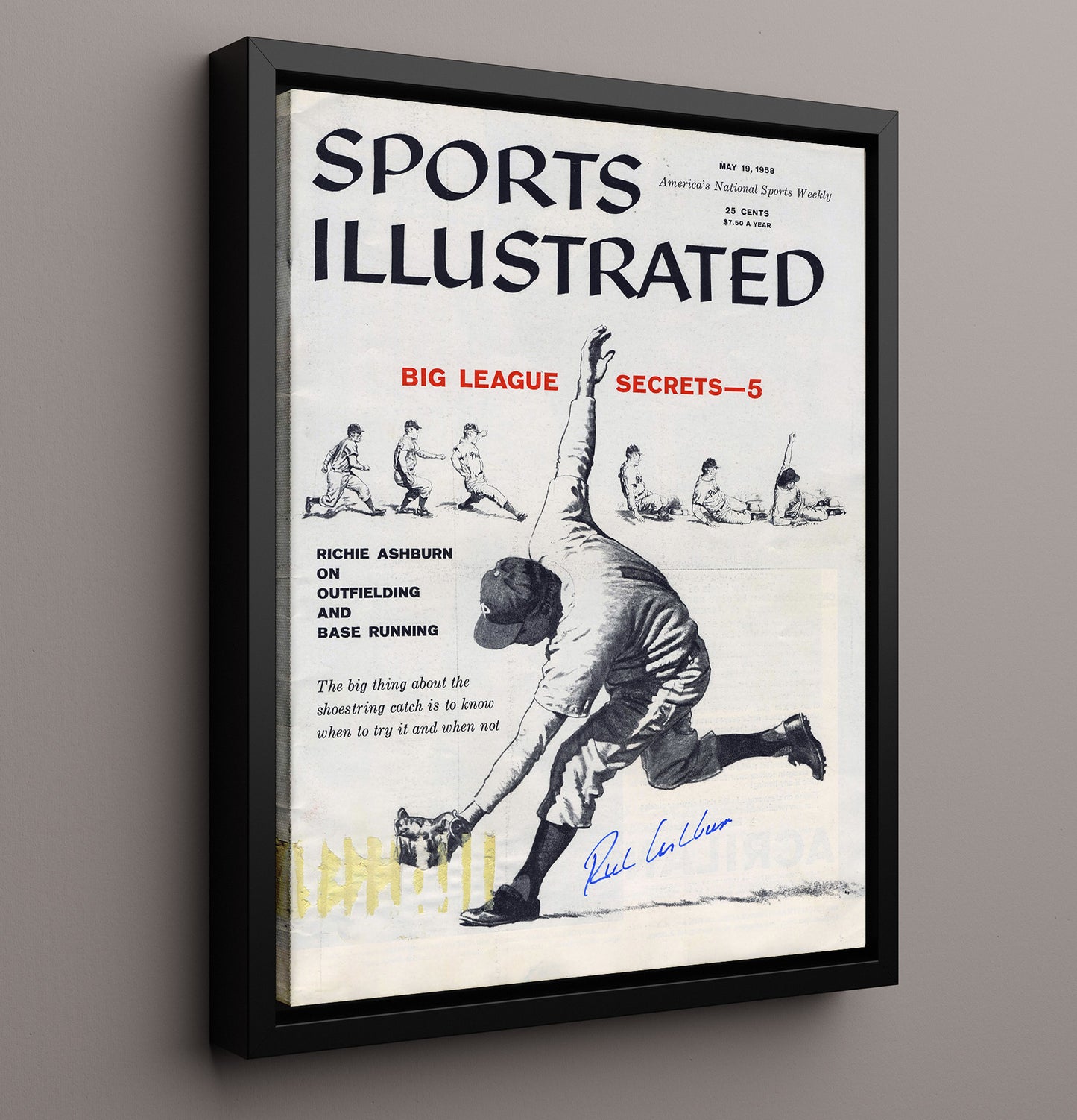 Richie Ashburn - 1958 SI Cover Philadelphia Legend Big League Secrets 8x10 Framed Canvas baseball wall art