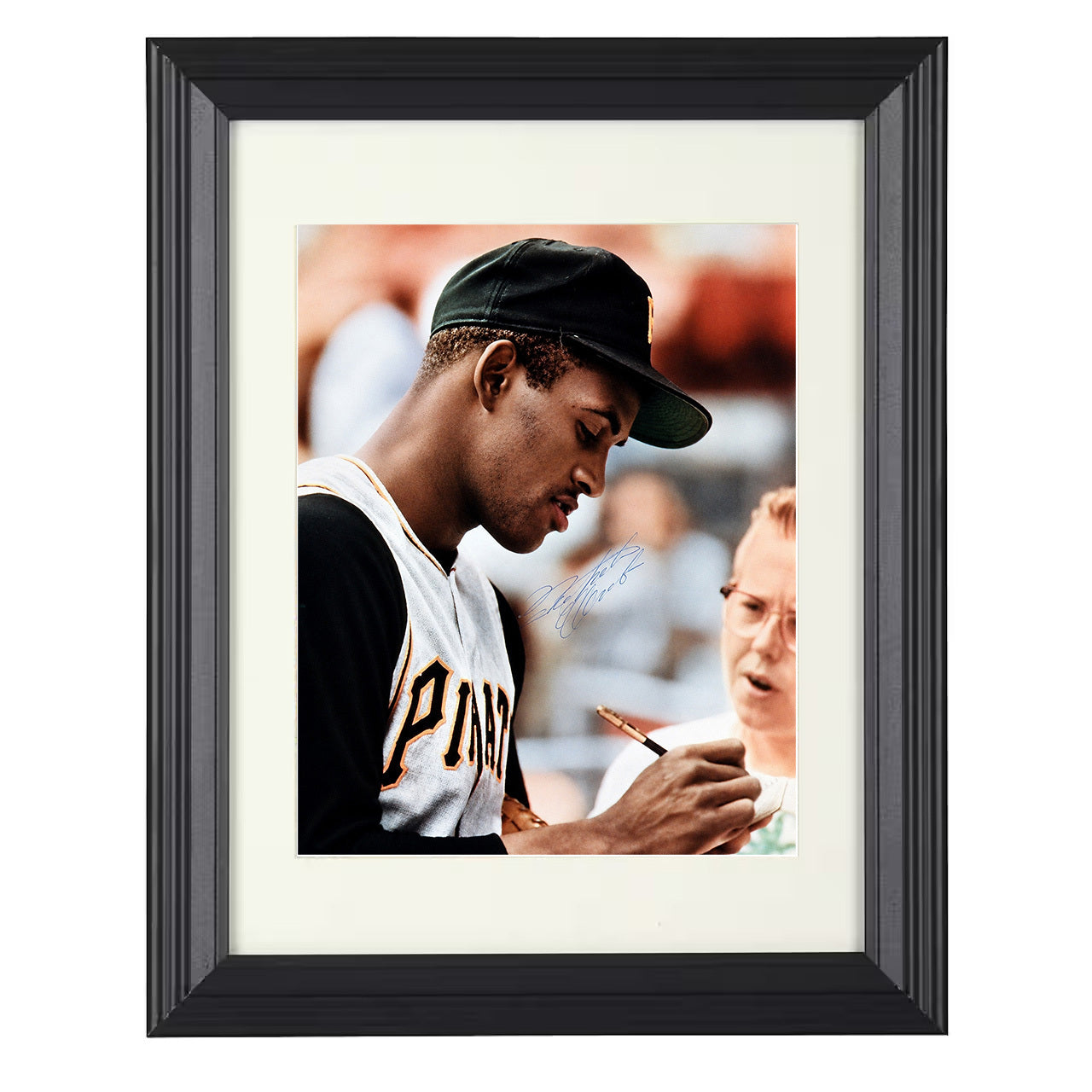 Roberto Clemente - Pittsburgh Legend Close Up Autograph Moment 8x10 black beveled framed baseball wall art