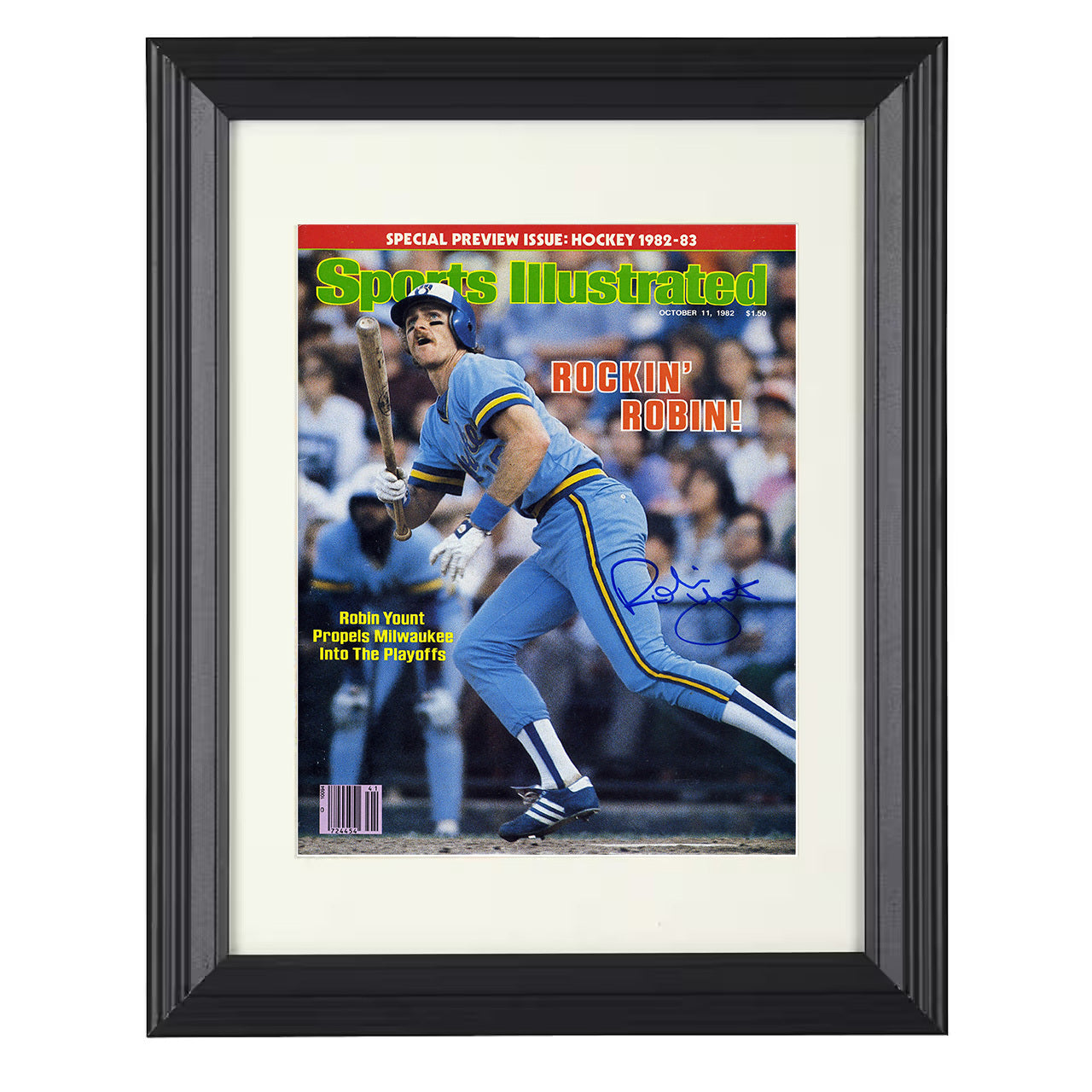 Robin Yount - Batting Follow-Through 1982 SI Cover Spotlight 8x10 black beveled framed baseball wall art
