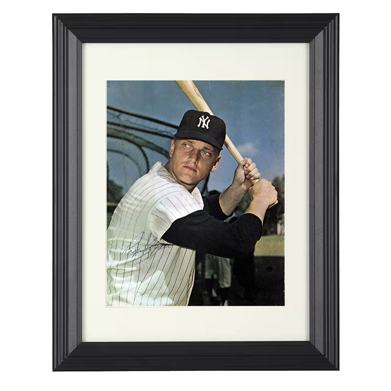 Roger Maris - New York Legend Bat Pose Spotlight 8x10 black beveled framed baseball wall art