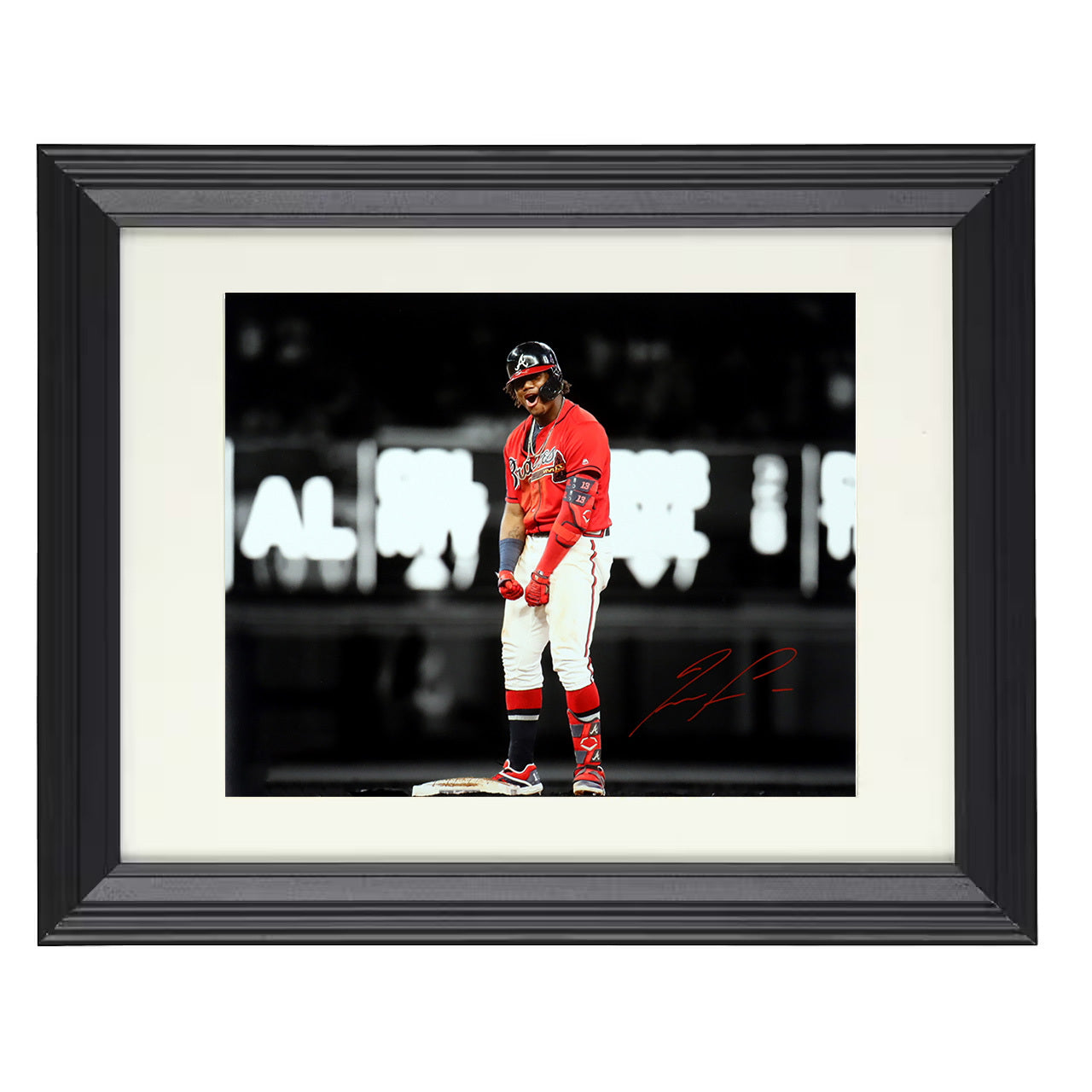 Ronald Acuna Jr - Base Celebration Flex 8x10 black beveled framed baseball wall art