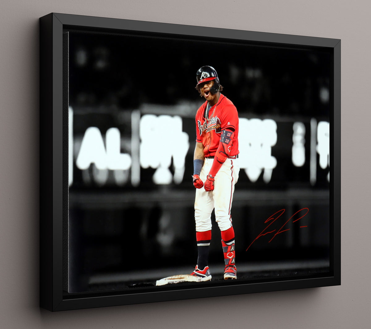 Ronald Acuna Jr - Base Celebration Flex 8x10 Framed Canvas baseball wall art