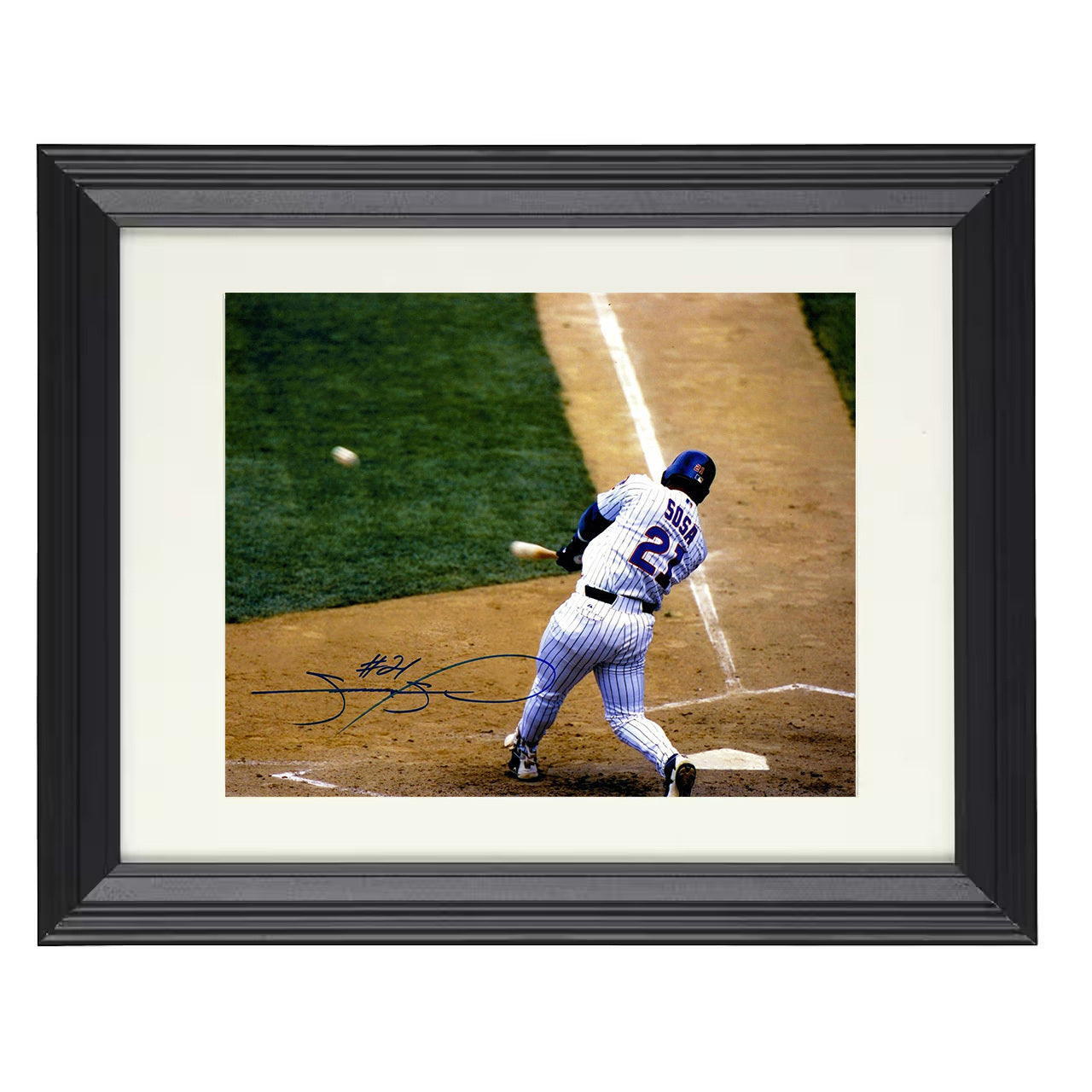 Sammy Sosa - Ball In Flight 8x10 black beveled framed baseball wall art
