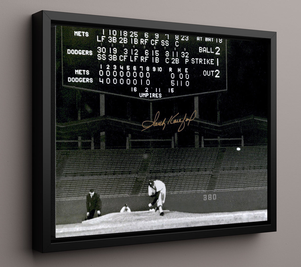 Sandy Koufax - Scoreboard No Hitter 8x10 Framed Canvas baseball wall art