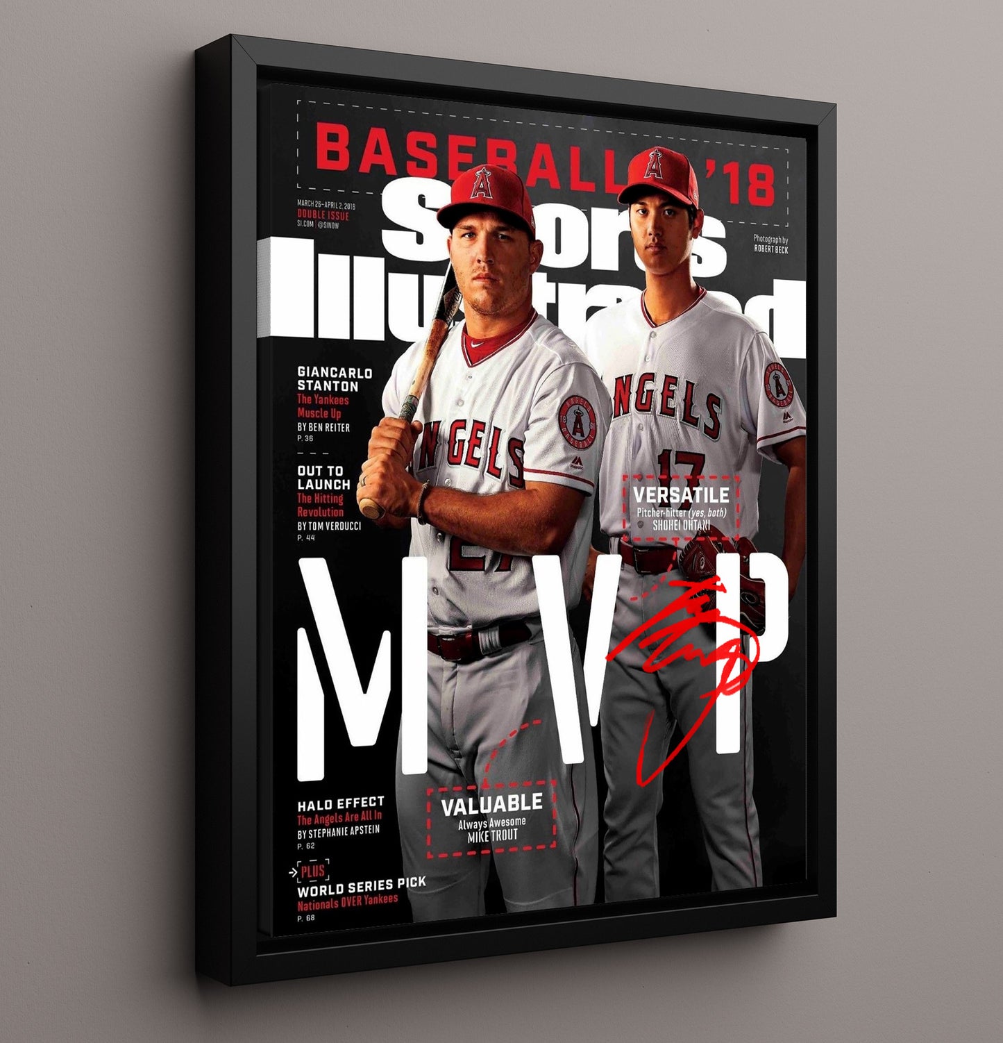 Shohei Ohtani and Mike Trout - Season preview SI Cover 2018 8x10 Framed Canvas baseball wall art