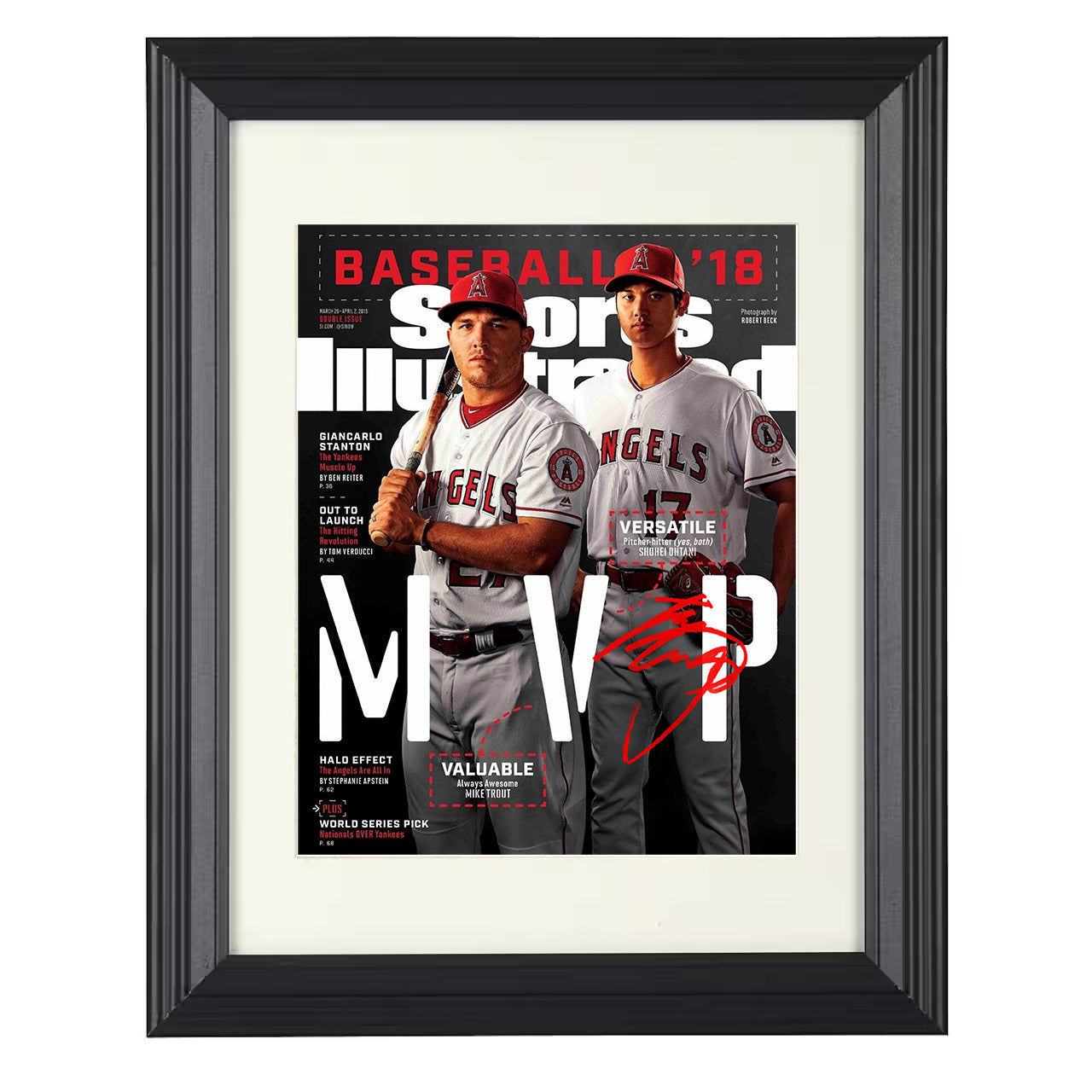 Shohei Ohtani and Mike Trout - Season preview SI Cover 2018 8x10 black beveled framed baseball wall art