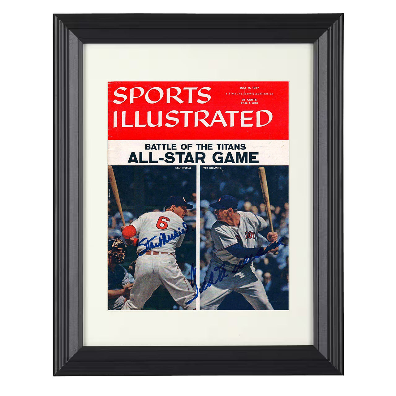 Stan Musial - 1957 SI Cover All Star Game Battle Of Titans 8x10 black beveled framed baseball wall art