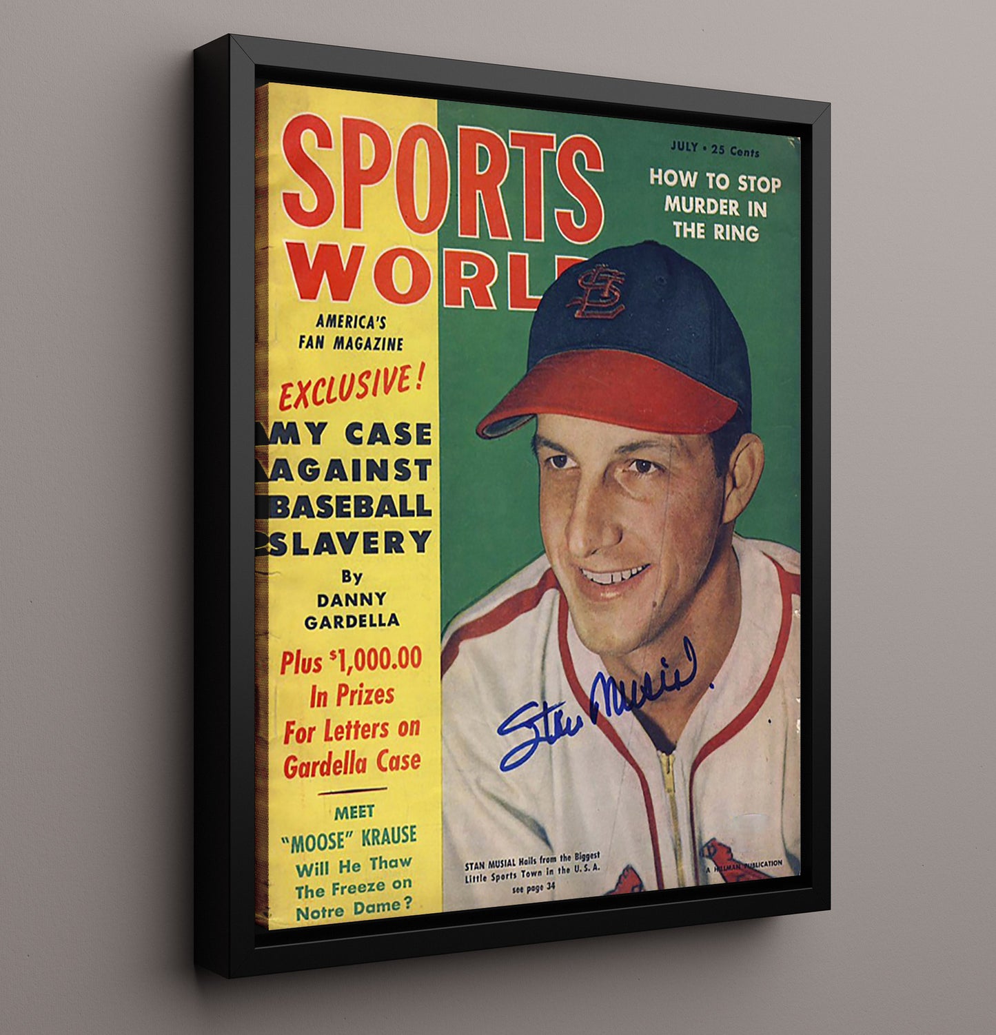 Stan Musial - Sport Magazine 1949 - Signed 8x10 Framed Canvas baseball wall art