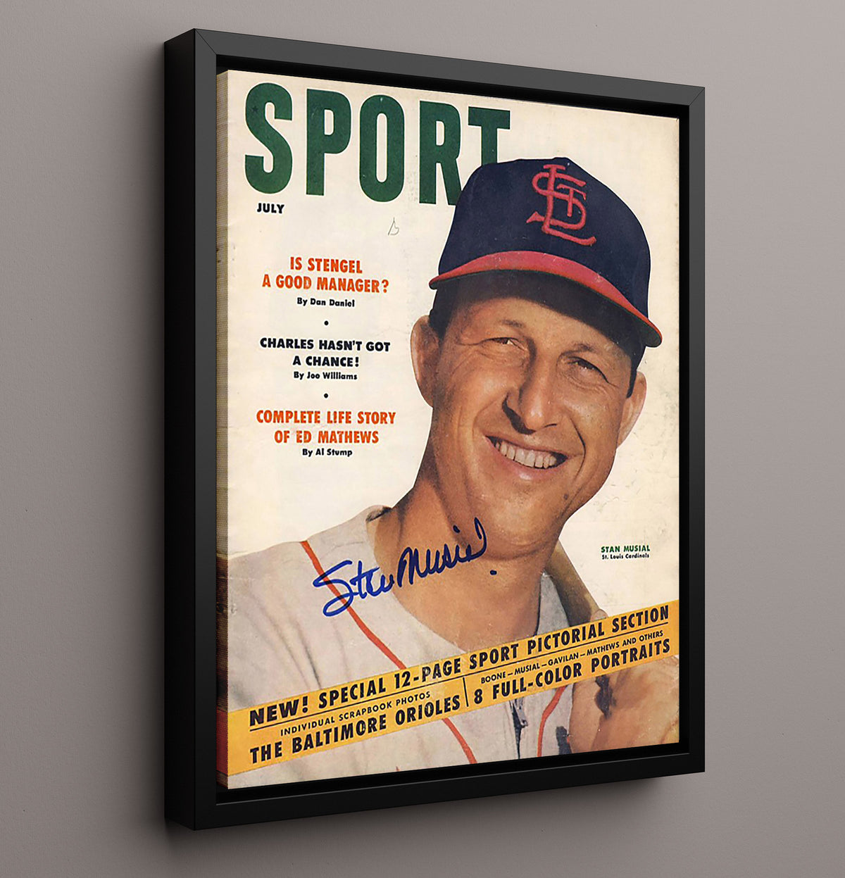 Stan Musial - Sport Magazine July 1954 - Signed 8x10 Framed Canvas baseball wall art
