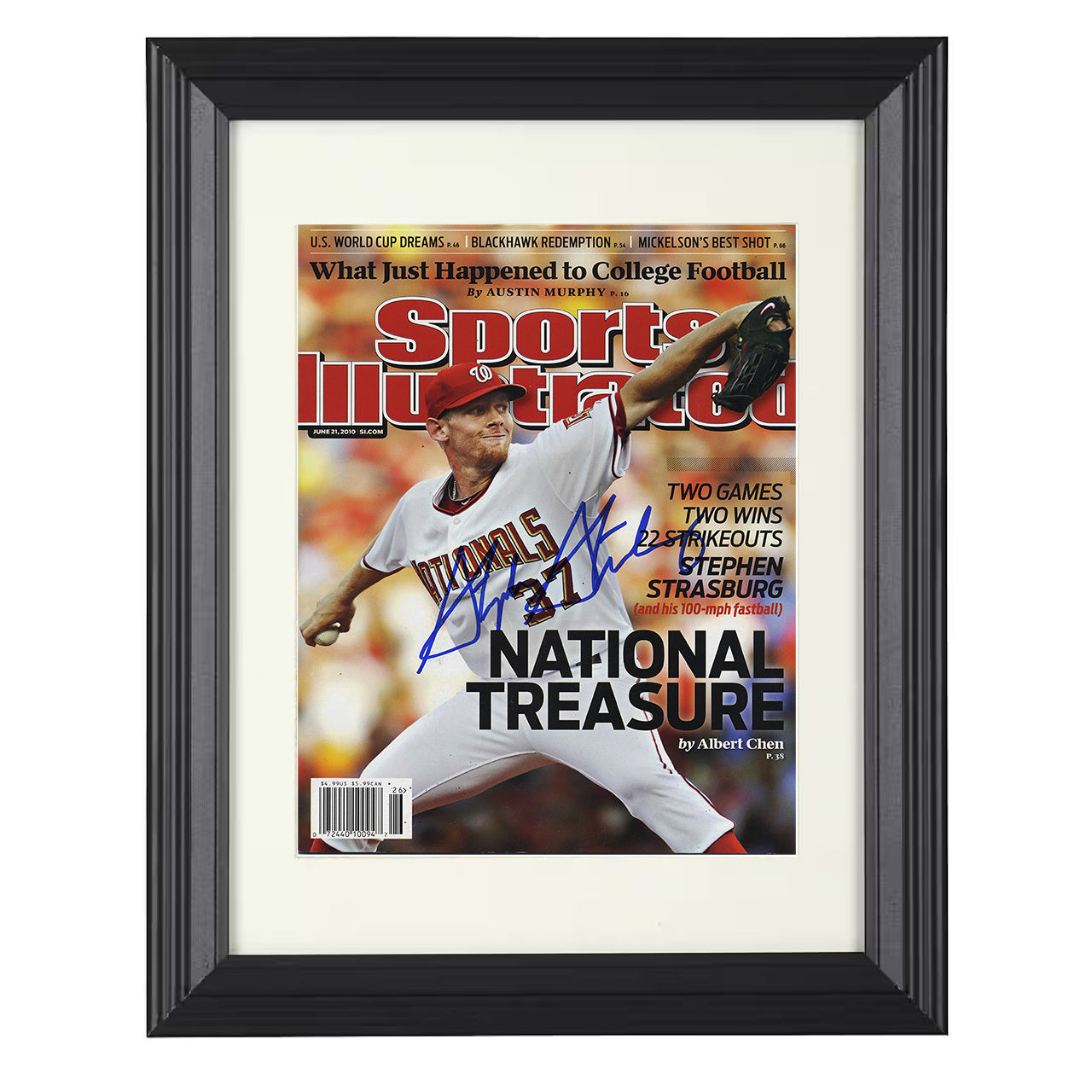 Stephen Strasburg - National Treasure SI Cover 2010 8x10 black beveled framed baseball wall art