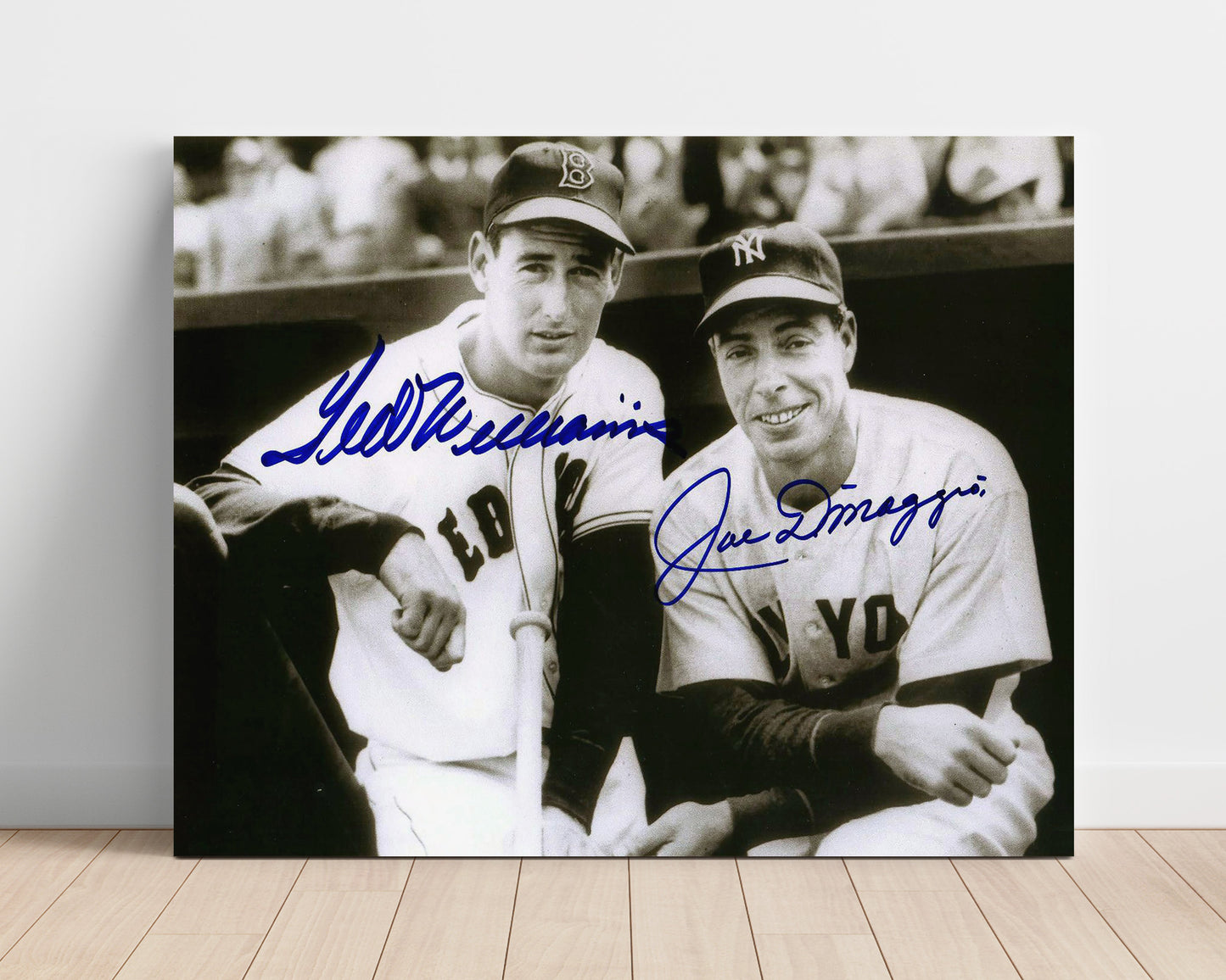 Ted Williams and Joe DiMaggio - Dugout Landscape Baseball Wall Art 16x20 Unframed Print wall art print – Baseball Wall Art decor