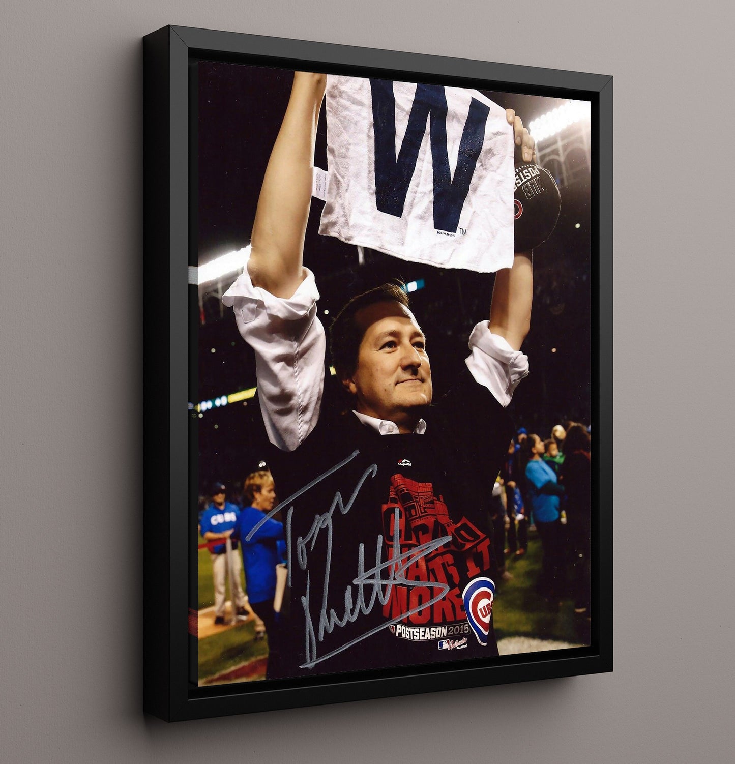 Tom Ricketts - Cubs 2015 W Flag Celebration Signed 8x10 Framed Canvas baseball wall art