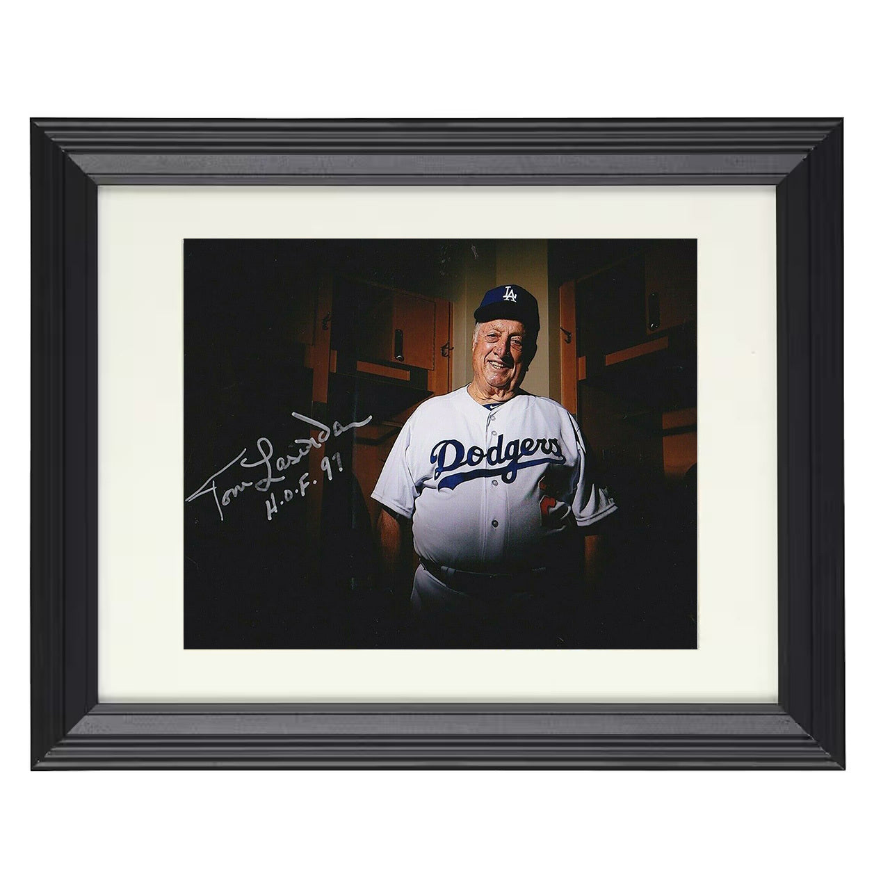Tommy Lasorda - Locker Room Spotlight Landscape 8x10 black beveled framed baseball wall art