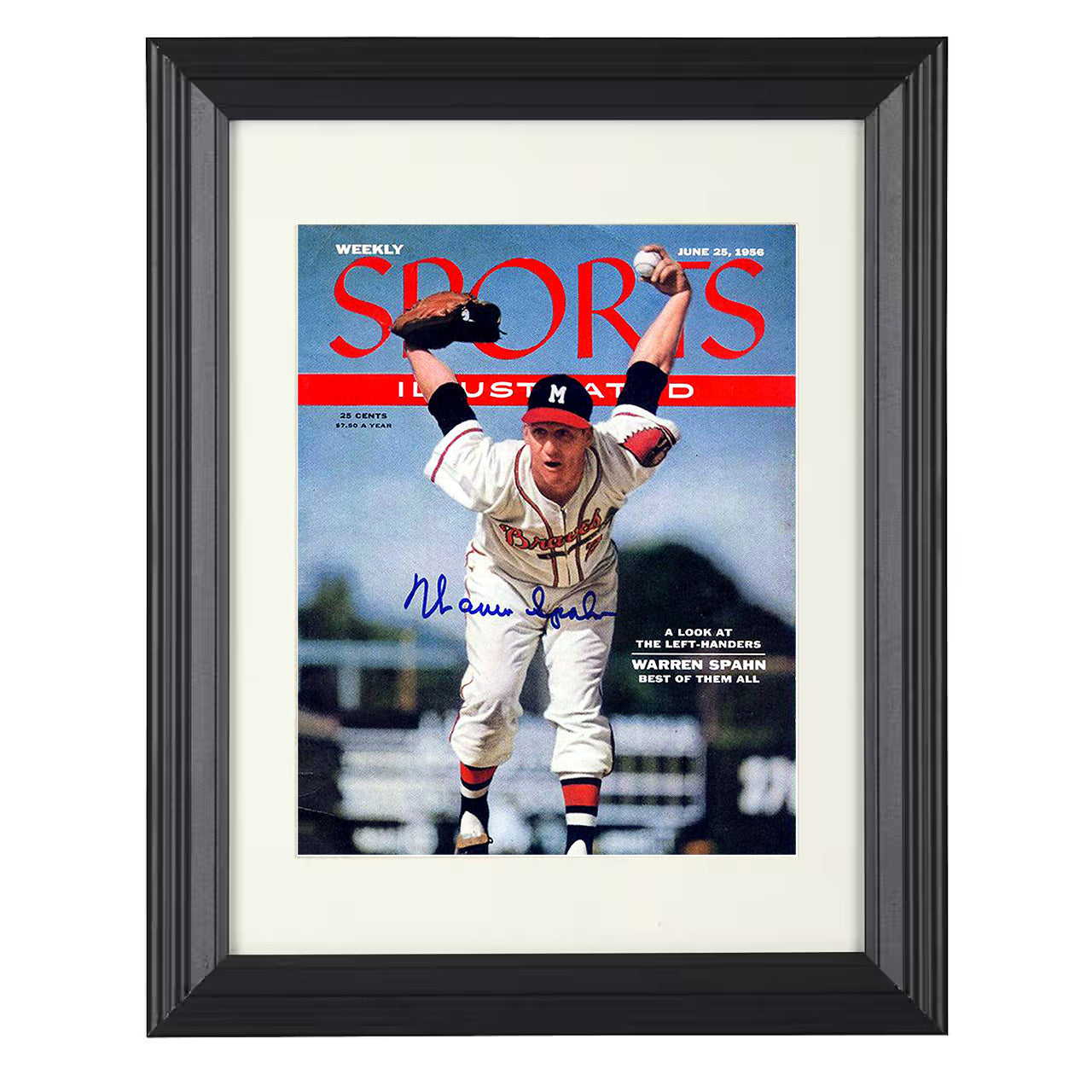 Warren Spahn - Pitching Windup SI Cover 8x10 black beveled framed baseball wall art