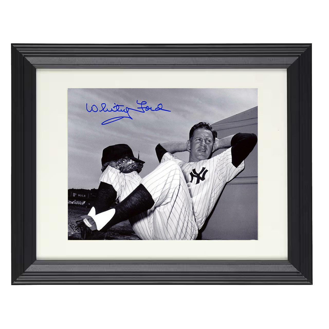 Whitey Ford - Dugout Recline Landscape 8x10 black beveled framed baseball wall art
