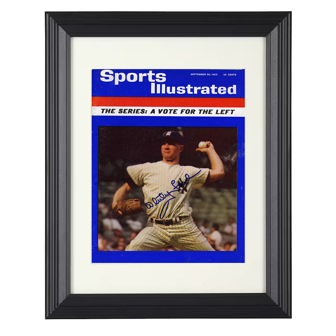 Whitey Ford - Pitching Action SI Cover 8x10 black beveled framed baseball wall art