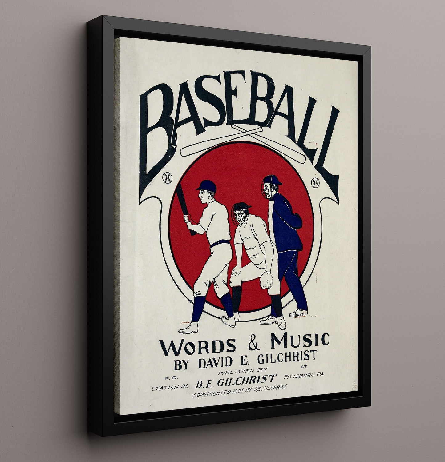 Baseball - Sheet Music Cover 8x10 Framed Canvas baseball wall art