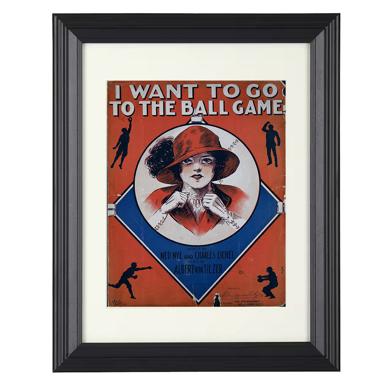 Baseball Poster - I Want To Go To The Ball Game - Sheet Music Cover 8x10 black beveled framed baseball wall art