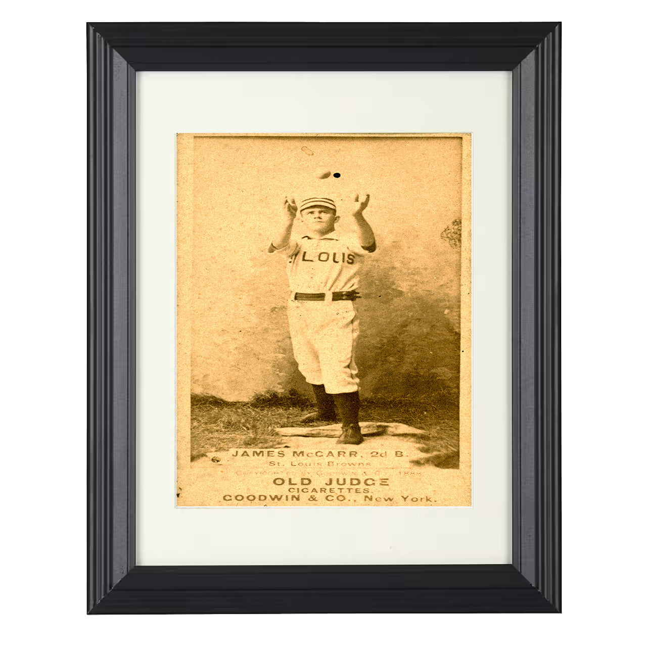 Baseball Poster - James McCarr - Old Judge Tobacco Card 8x10 black beveled framed baseball wall art