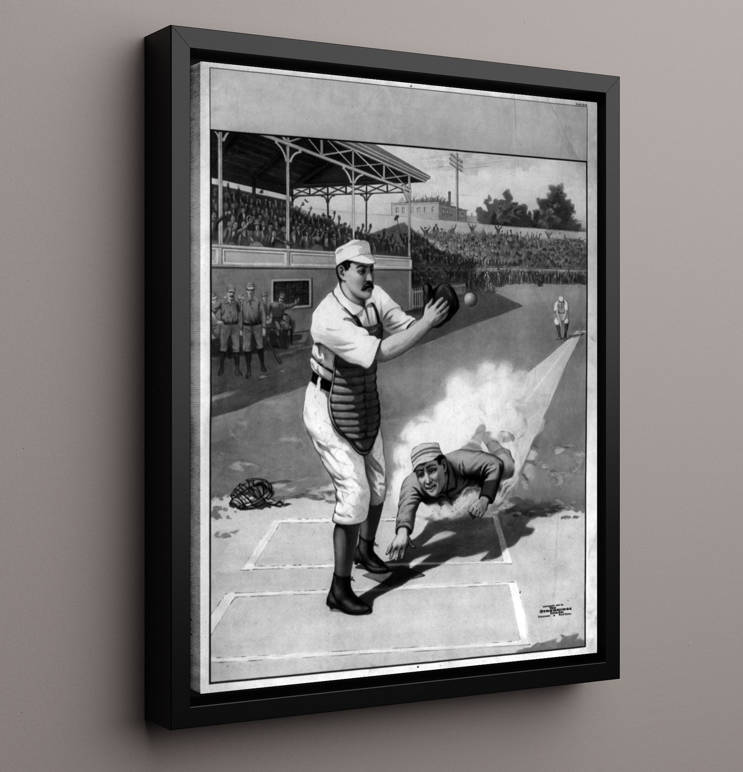 Safe at Home - Vintage Baseball Lithograph 8x10 Framed Canvas baseball wall art