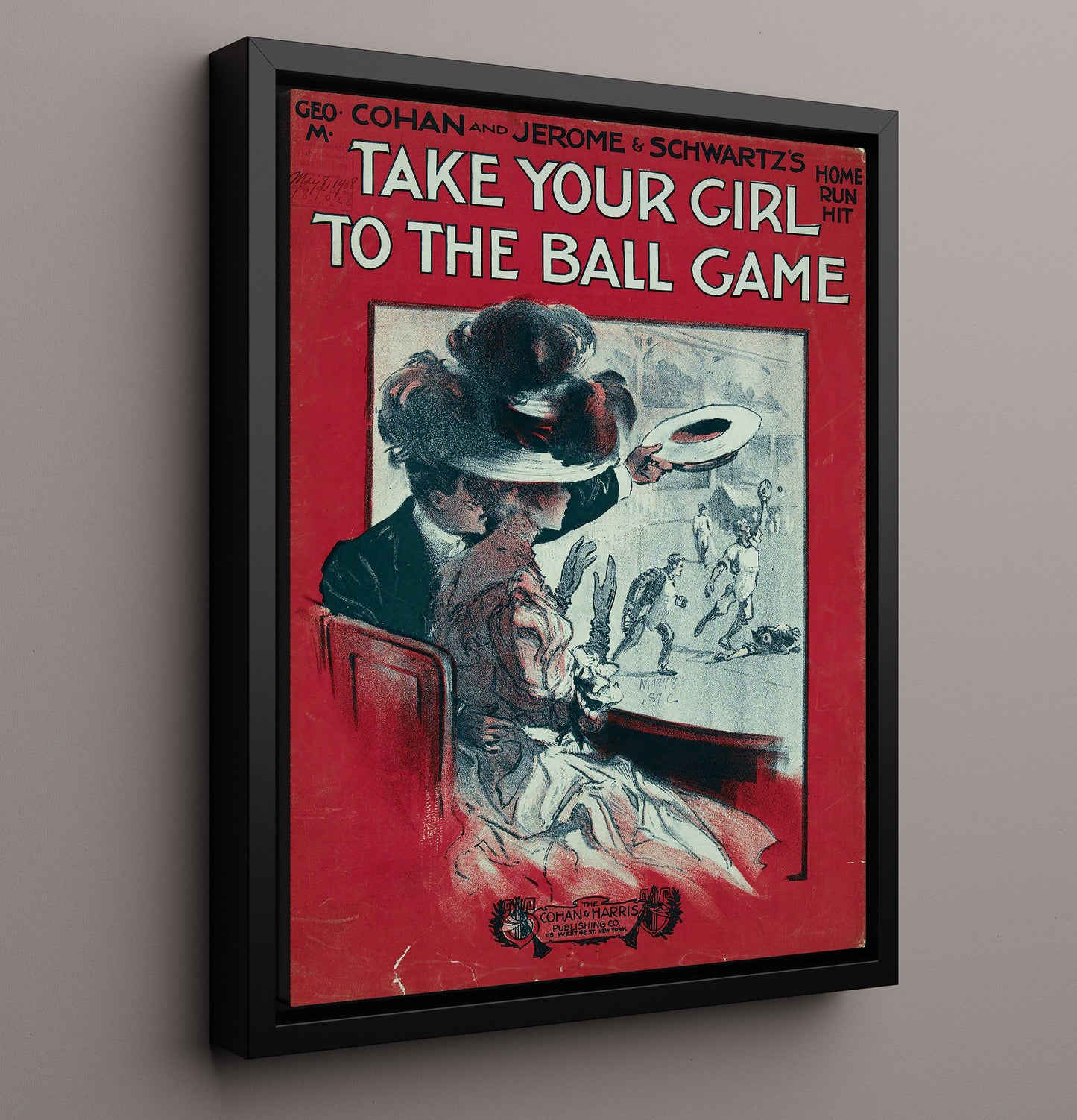 Take Your Girl To The Ball Game - Sheet Music Cover 8x10 Framed Canvas baseball wall art