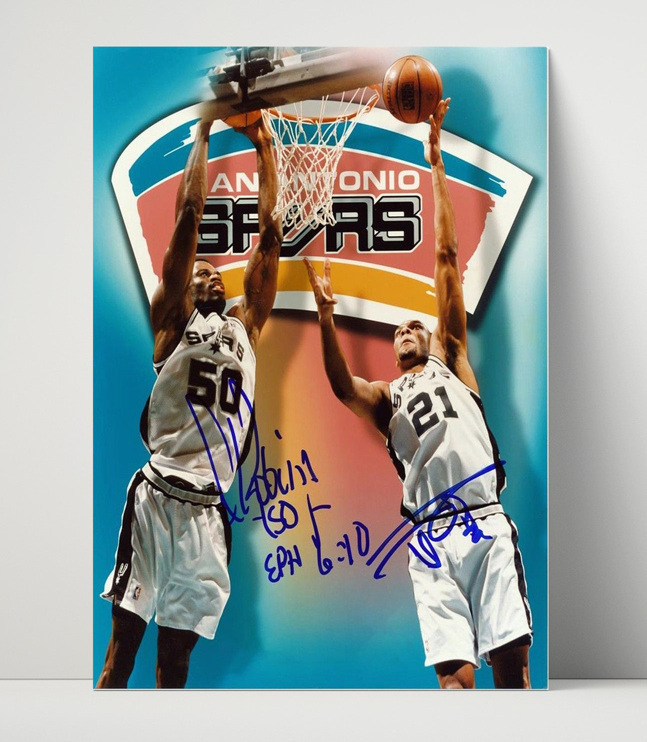 David Robinson and Tim Duncan San Antonio Basketball Twin Towers Rise Spotlight basketball print - 16x20 Unframed Print wall art