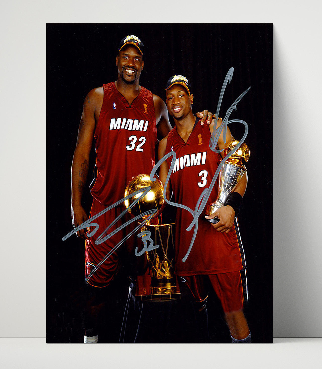 Shaquille ONeal and Dwyane Wade Miami Championship Trophy Portrait Spotlight Basketball Wall Art 16x20 Unframed Print basketball wall art print