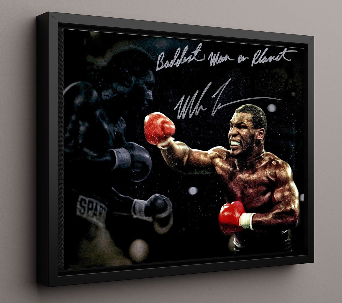 Mike Tyson - Baddest Man in Red Gloves 16x20 Framed Canvas – Boxing Canvas Wall Art