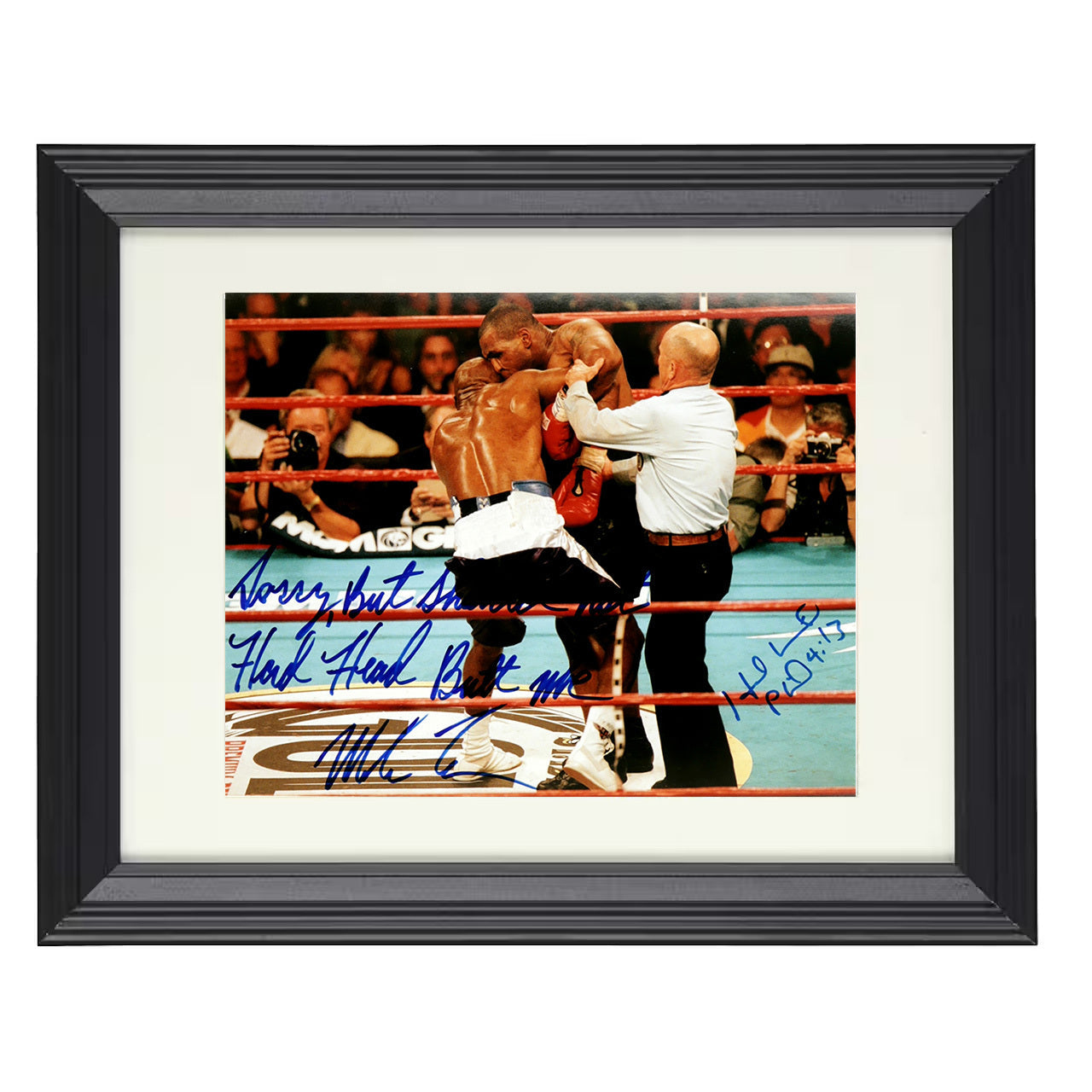 Mike Tyson and Evander Holyfield - Heavyweight Collision 8x10 black framed boxing print