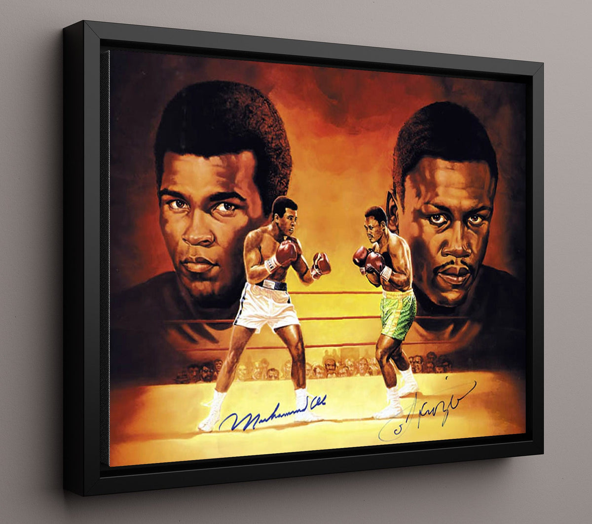 Muhammad Ali and Joe Frazier - Heavyweight Legends 16x20 Framed Canvas – Boxing Canvas Wall Art