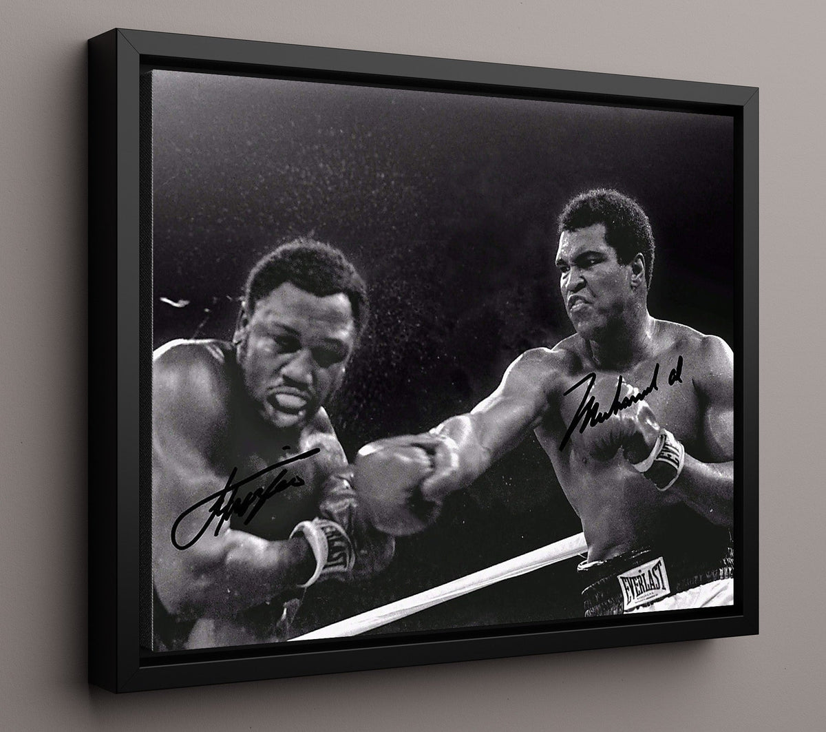 Muhammad Ali and Joe Frazier - Heavyweight Thunder 16x20 Framed Canvas – Boxing Canvas Wall Art