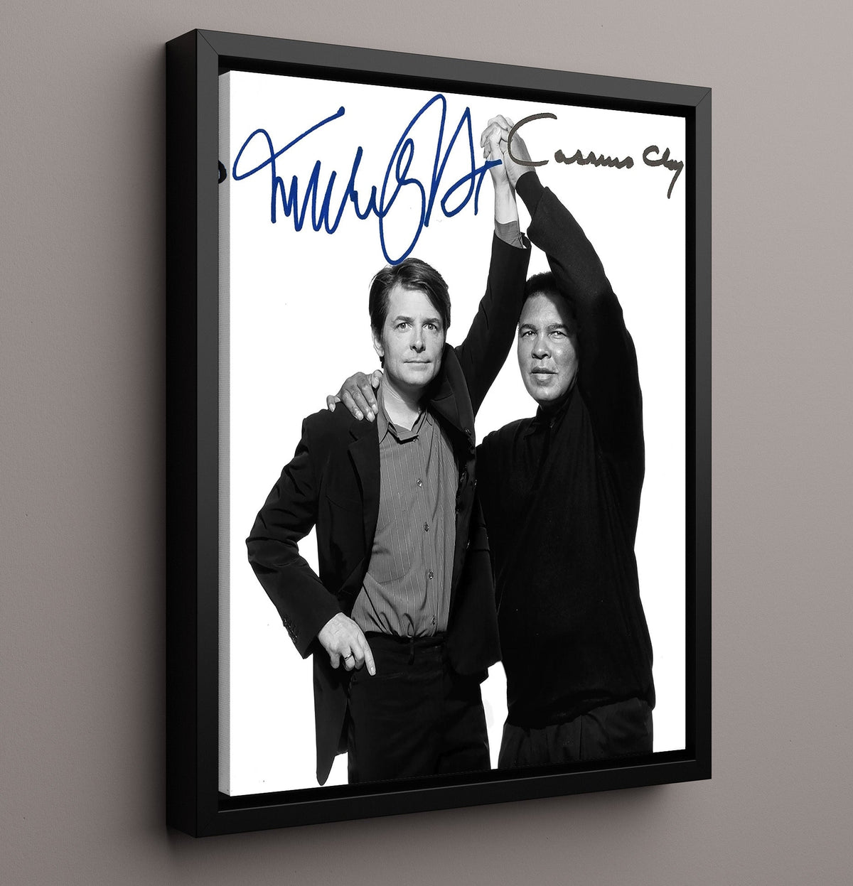 Muhammad Ali and Michael J Fox - Charity Event Portrait 16x20 Framed Canvas – Boxing Canvas Wall Art