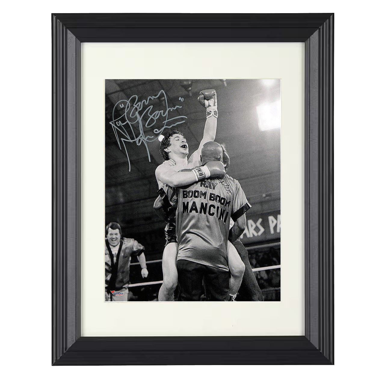 Ray Boom Boom Mancini - Victory Celebration With Trainer 8x10 black framed boxing print